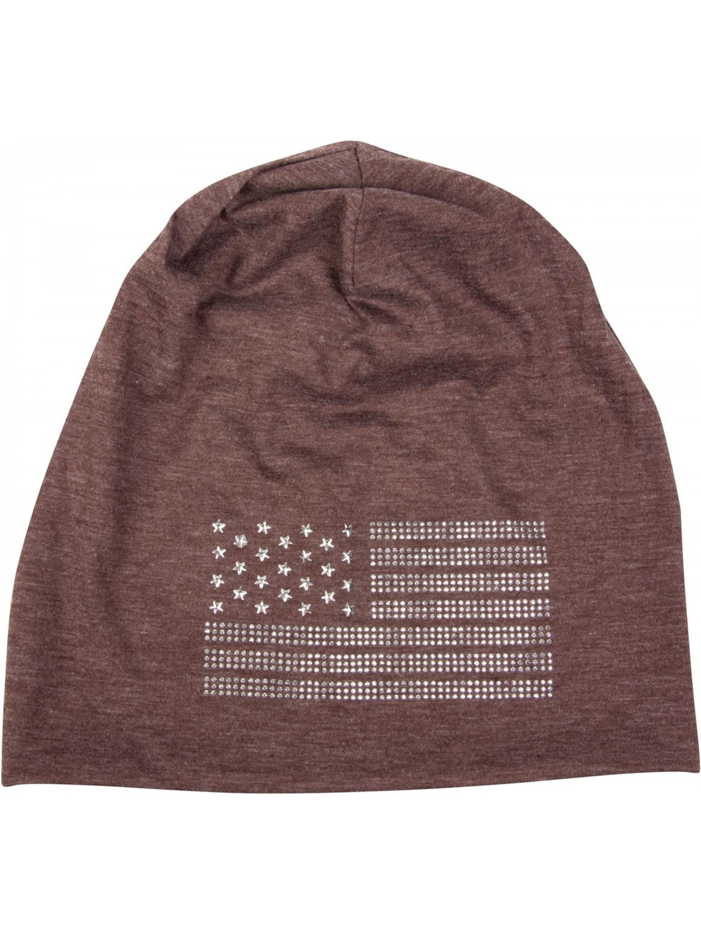 styleBREAKER Mütze 'Beanie mit USA Flagge aus Strass'‌‌‌‌‌‌‌‌ in Braun