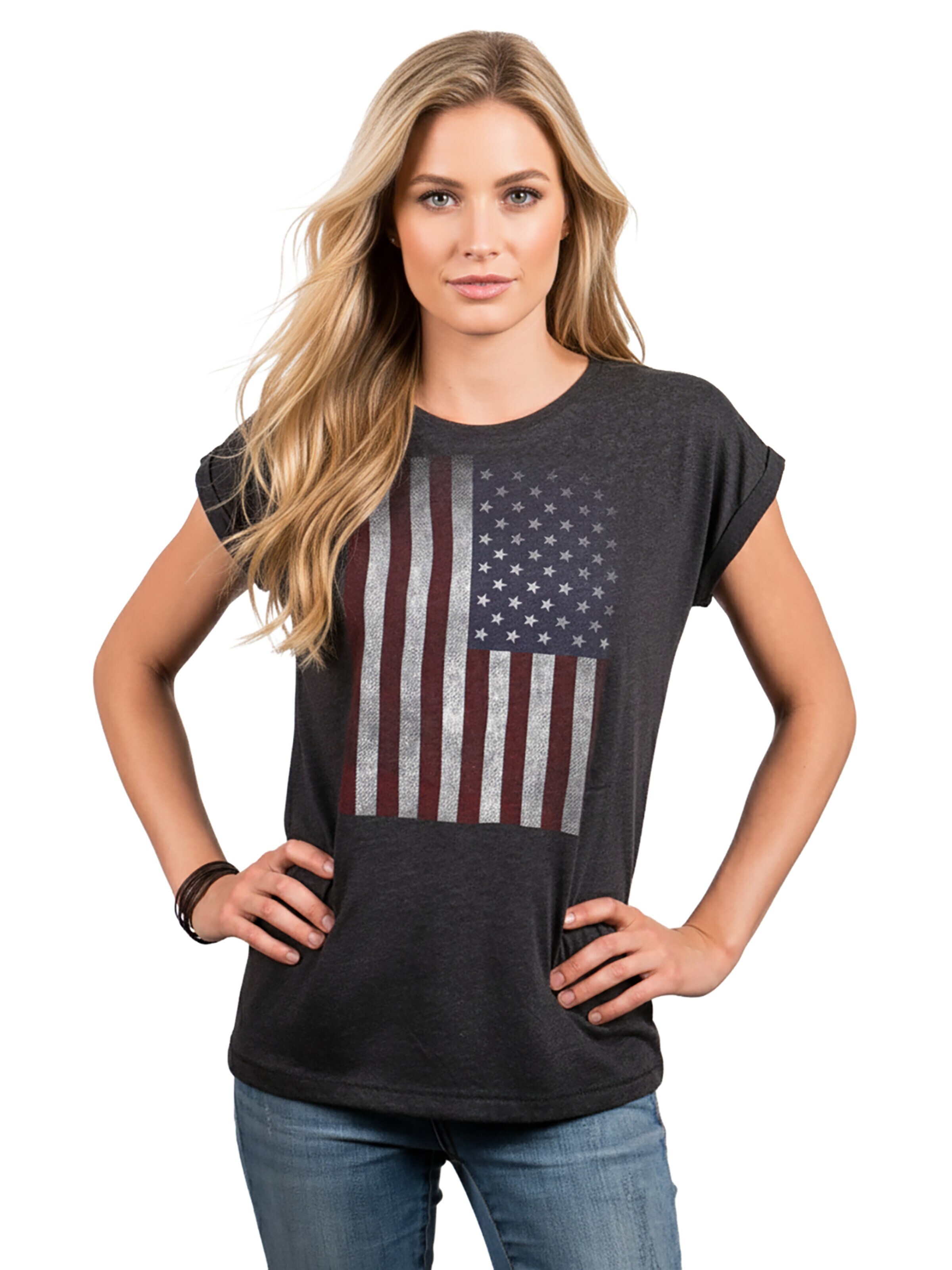 MAKAYA Shirt 'USA Flagge' in Grey: front