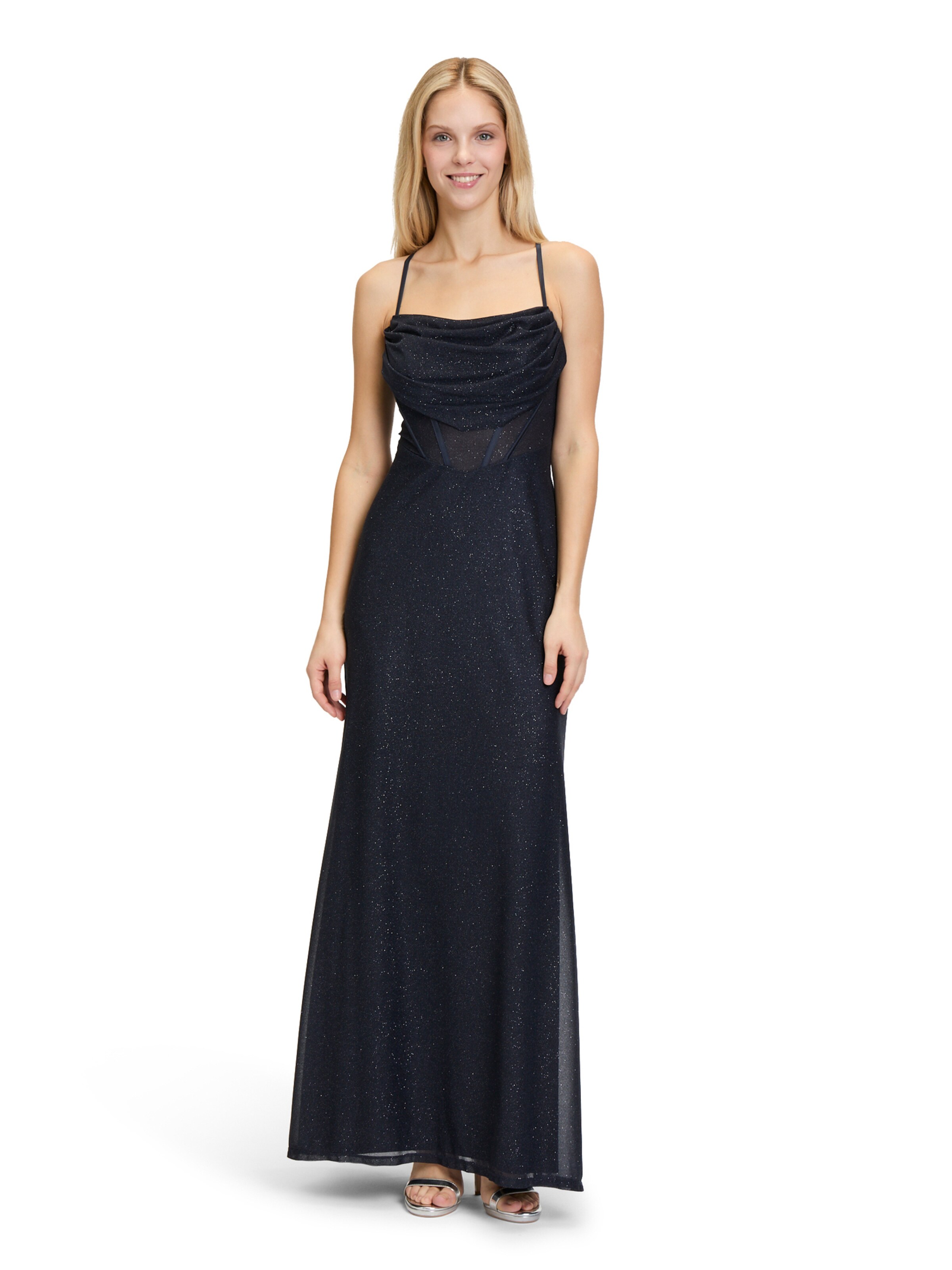 VM Vera Mont Abendkleid im Glitzer-Look in Blau: Vorderseite