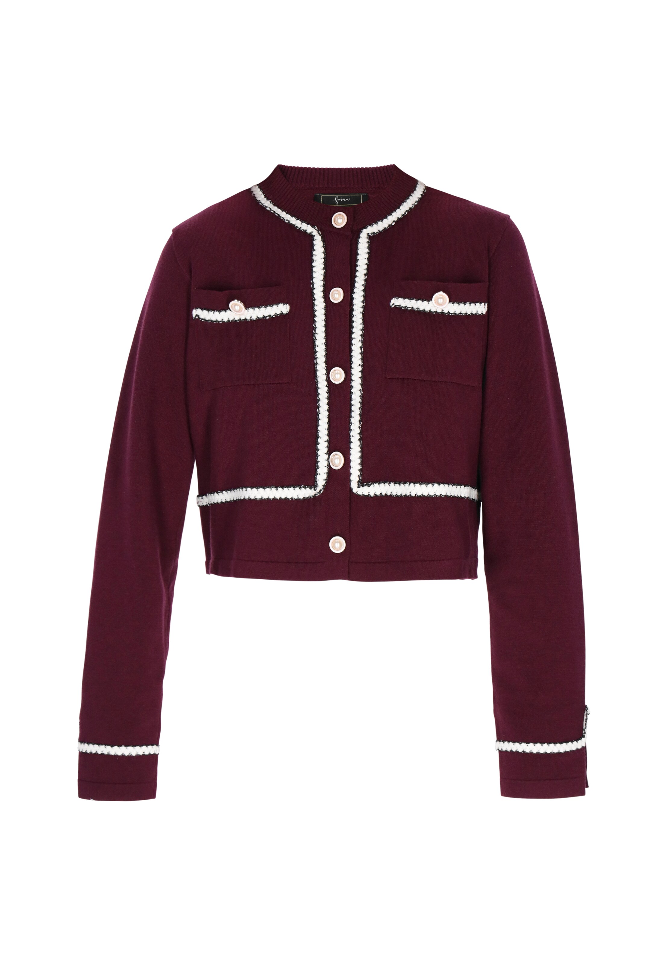 faina Gebreid vest in de kleur Bourgogne / Zwart / Wit, Productweergave