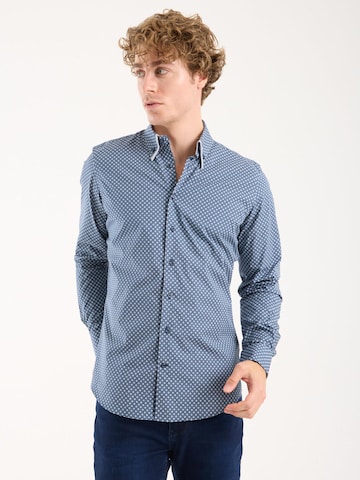 7Camicie Slim fit Zakelijk overhemd 'Sport Poplin Stretch Man Shirt Blue White' in Blauw: voorkant