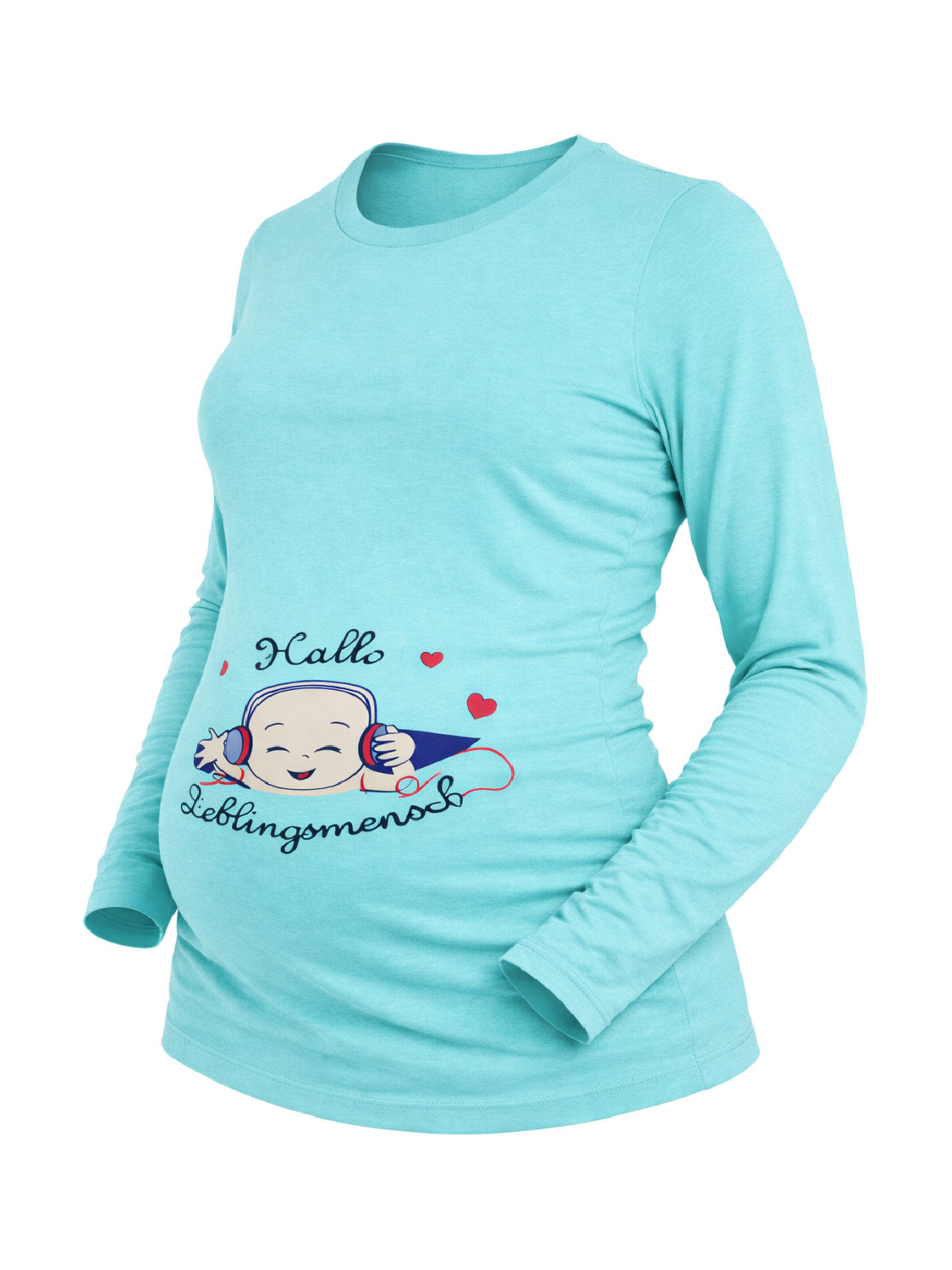 M.M.C. Shirt 'Hallo Lieblingsmensch Umstandslangarmshirt' in Blue: front