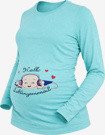 M.M.C. Shirt 'Hallo Lieblingsmensch Umstandslangarmshirt' in Blue: front