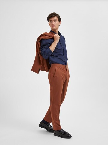 Coupe slim Pantalon à plis 'Logan' SELECTED HOMME en marron