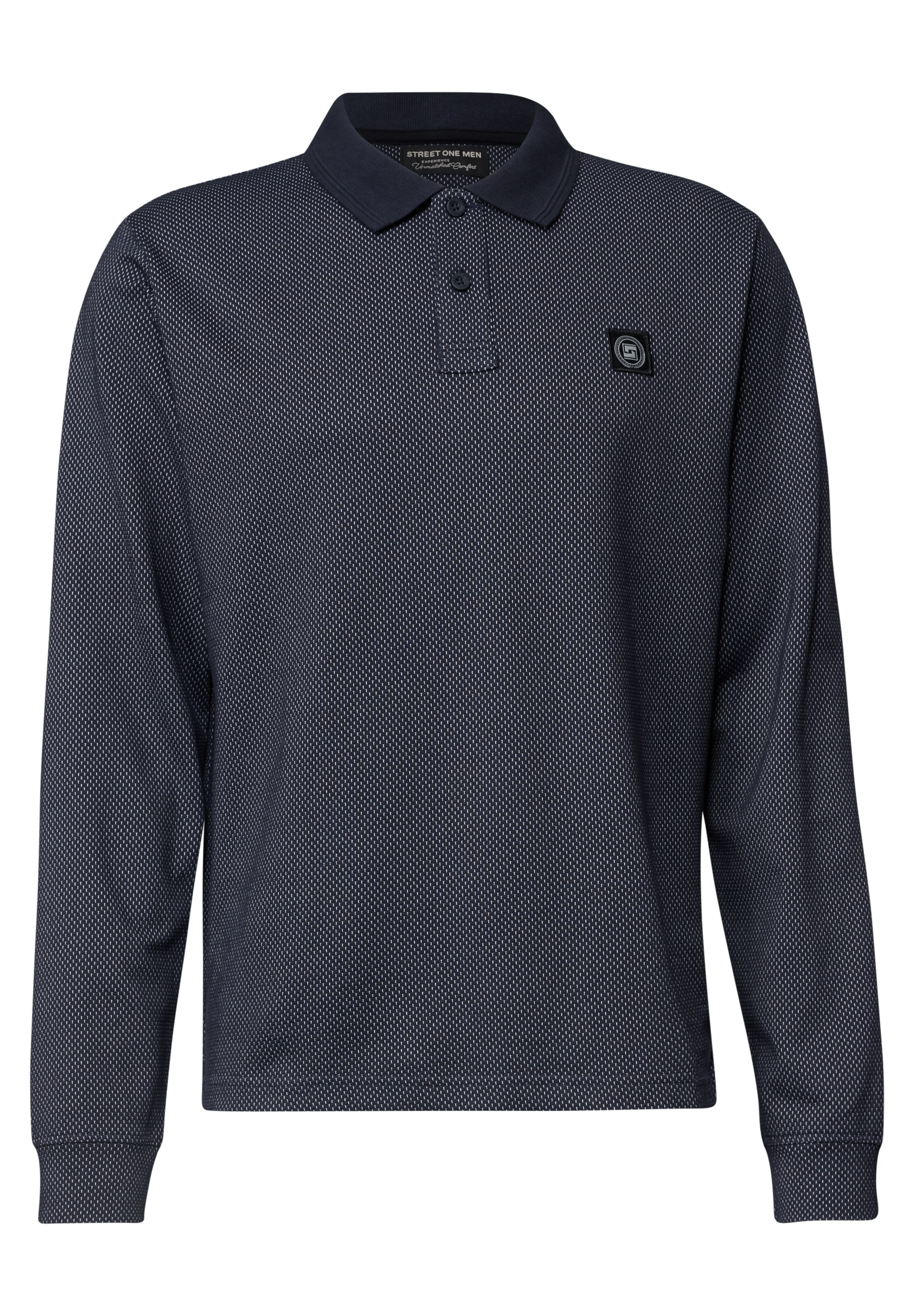 Street One MEN Langarm Poloshirt im Two-Tone Look in XXXL in dunkelblau, Produktansicht