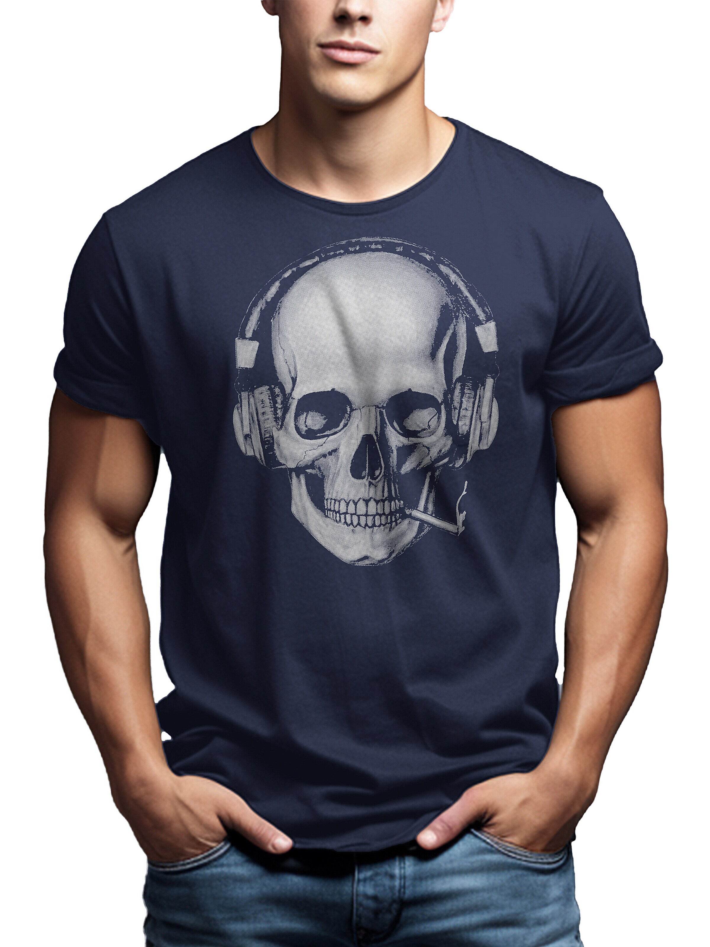 MAKAYA Shirt 'Smoking Skull' in Blue