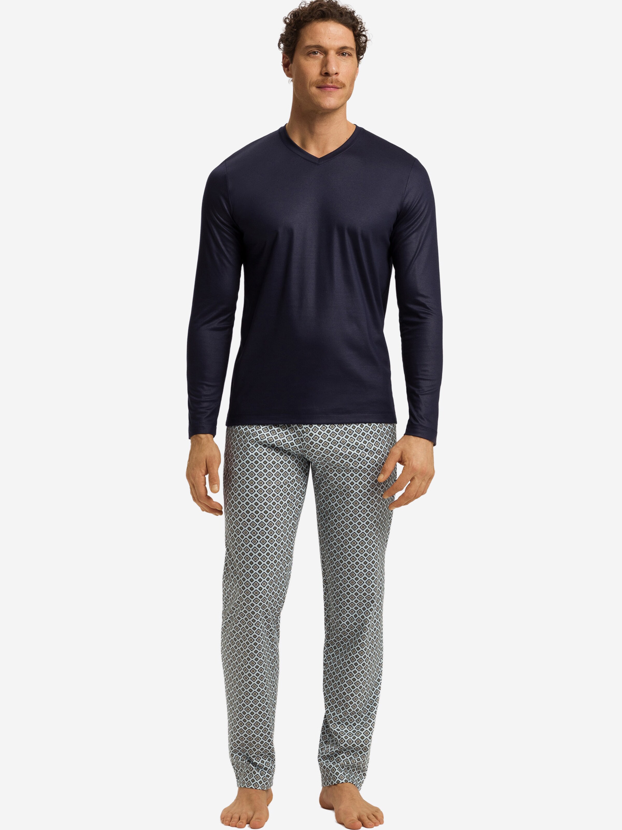 Hanro Pajamas long ' Night & Day ' in Blue: front