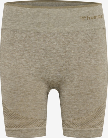 Hummel Skinny Workout Pants in Beige: front