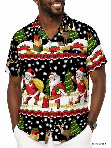 Regular fit Camicia 'Christmas Border Print' di King Kameha in nero