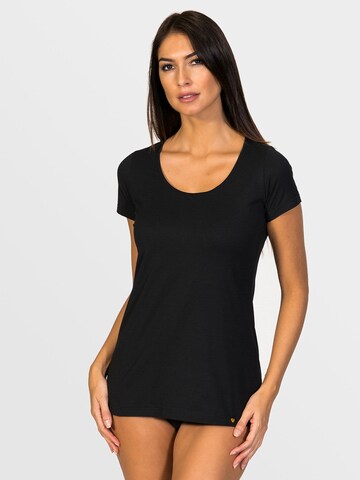 zd ZERO DEFECTS Unterhemd 'Hera Short-sleeve top soy fiber' in Schwarz: Vorderseite