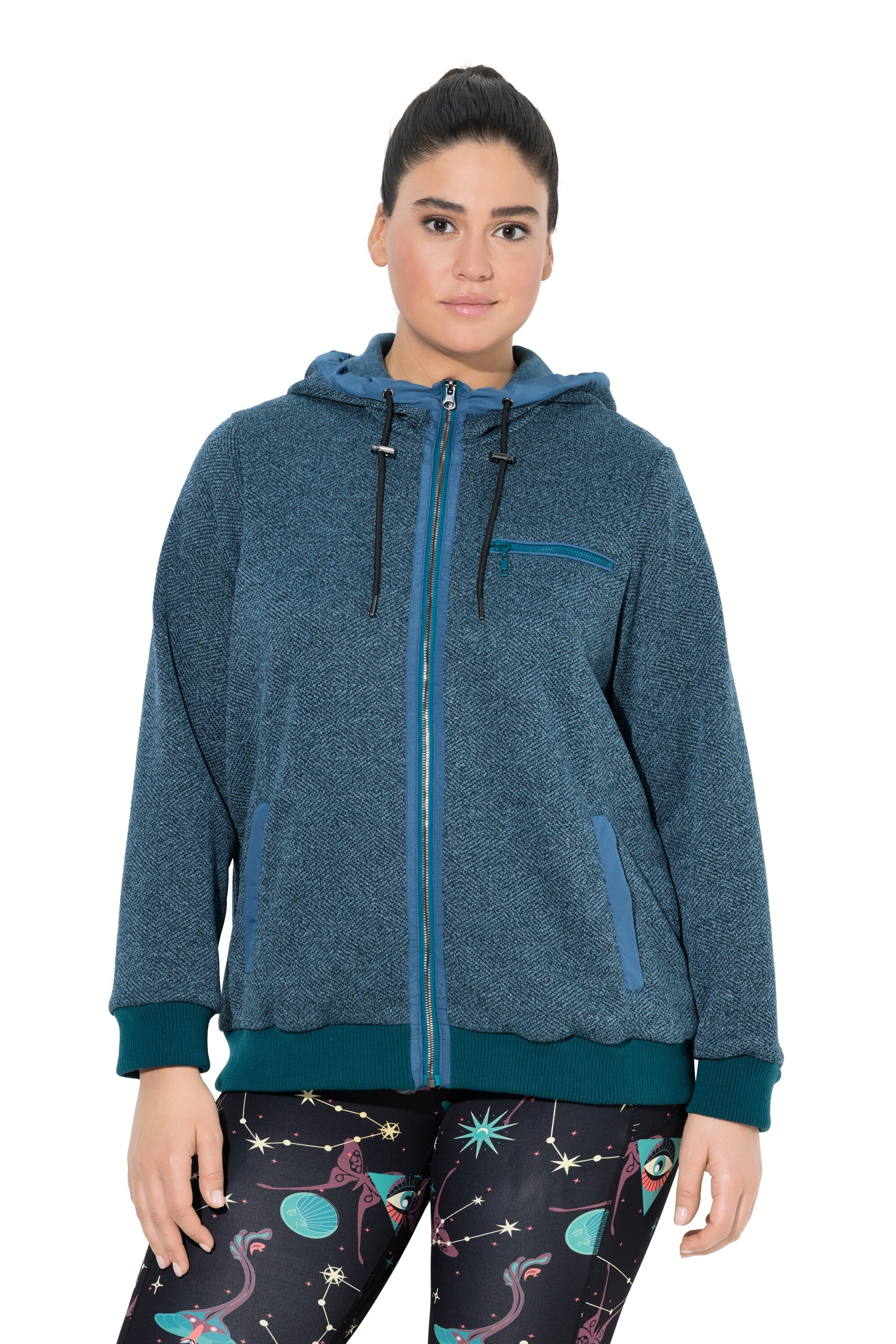 Ulla Popken Zip-Up Hoodie in Blue: front