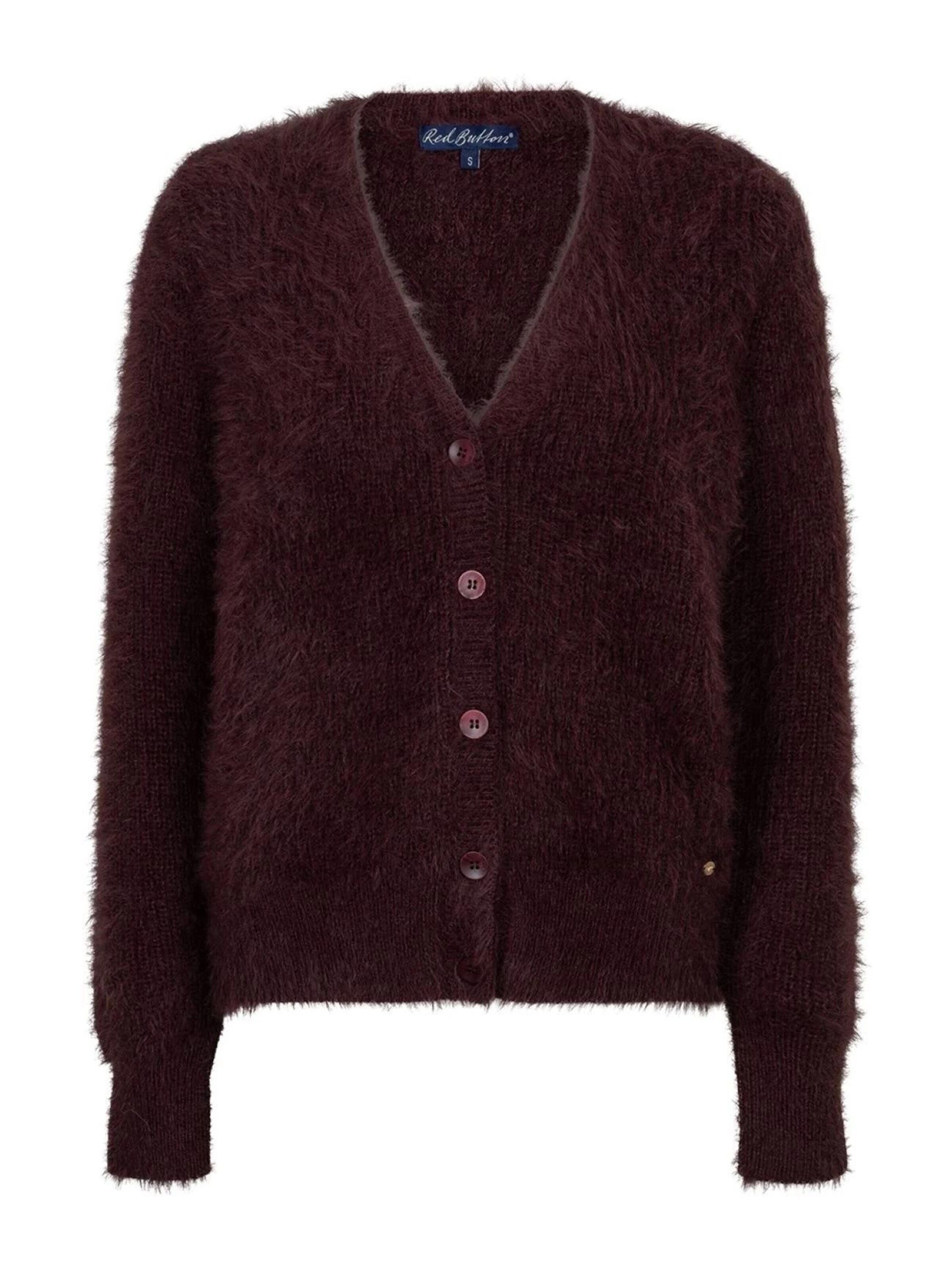 Red Button Gebreid vest 'RB Fuzzy cardigan burgundy' in Rood: voorkant
