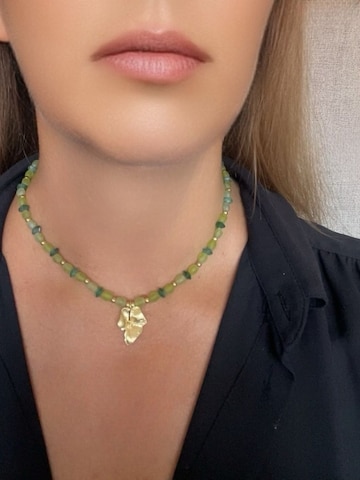 Gloria Mago Kette 'Romantic thick necklace with crystal flower in gold and green'‌‌‌‌‌‌‌ in Grün