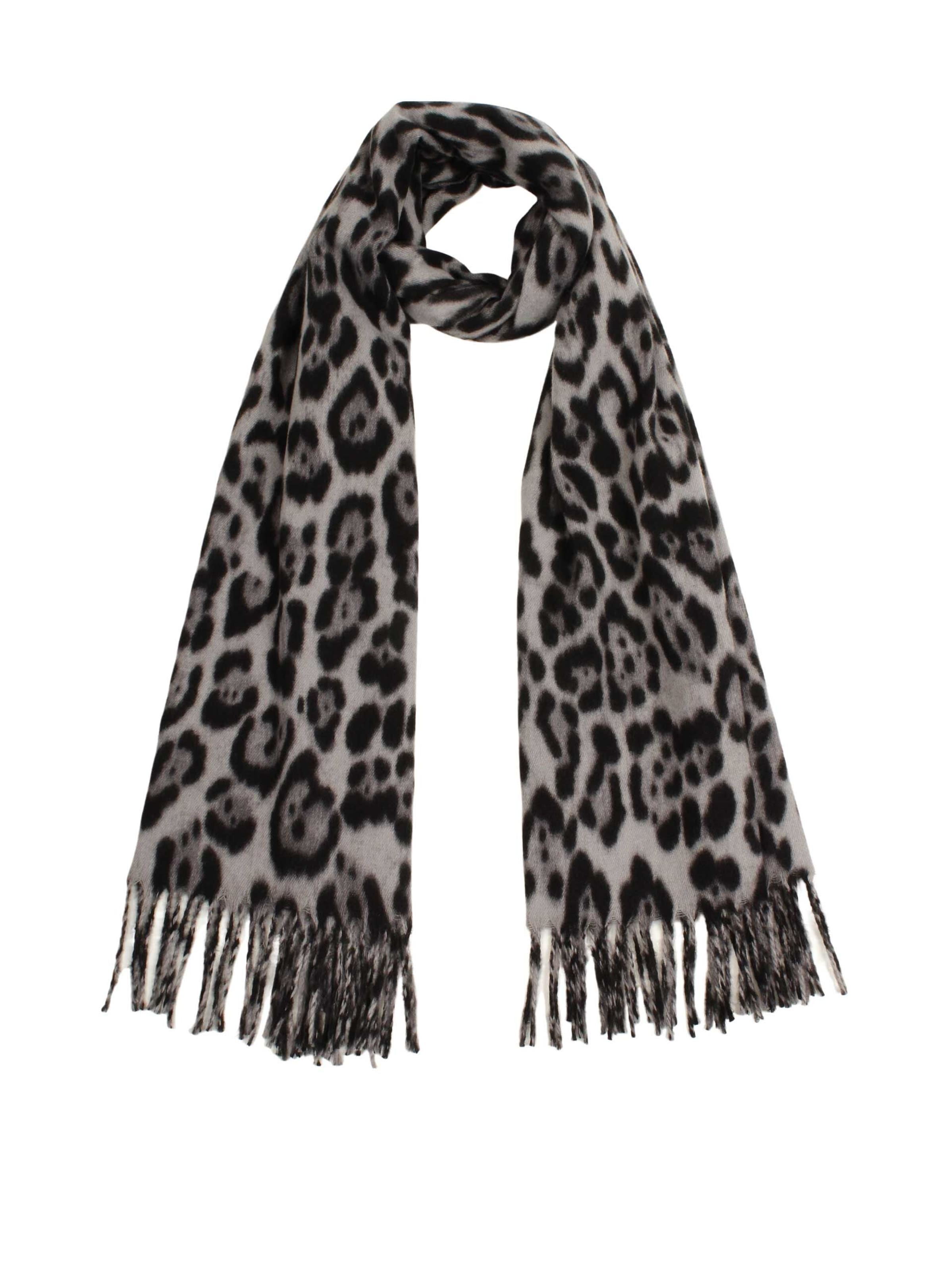 SAMAYA Superweicher, fließend fallender Webschal 'Nosany' mit einem wunderschönen Animalprint in Schwarz: Vorderseite