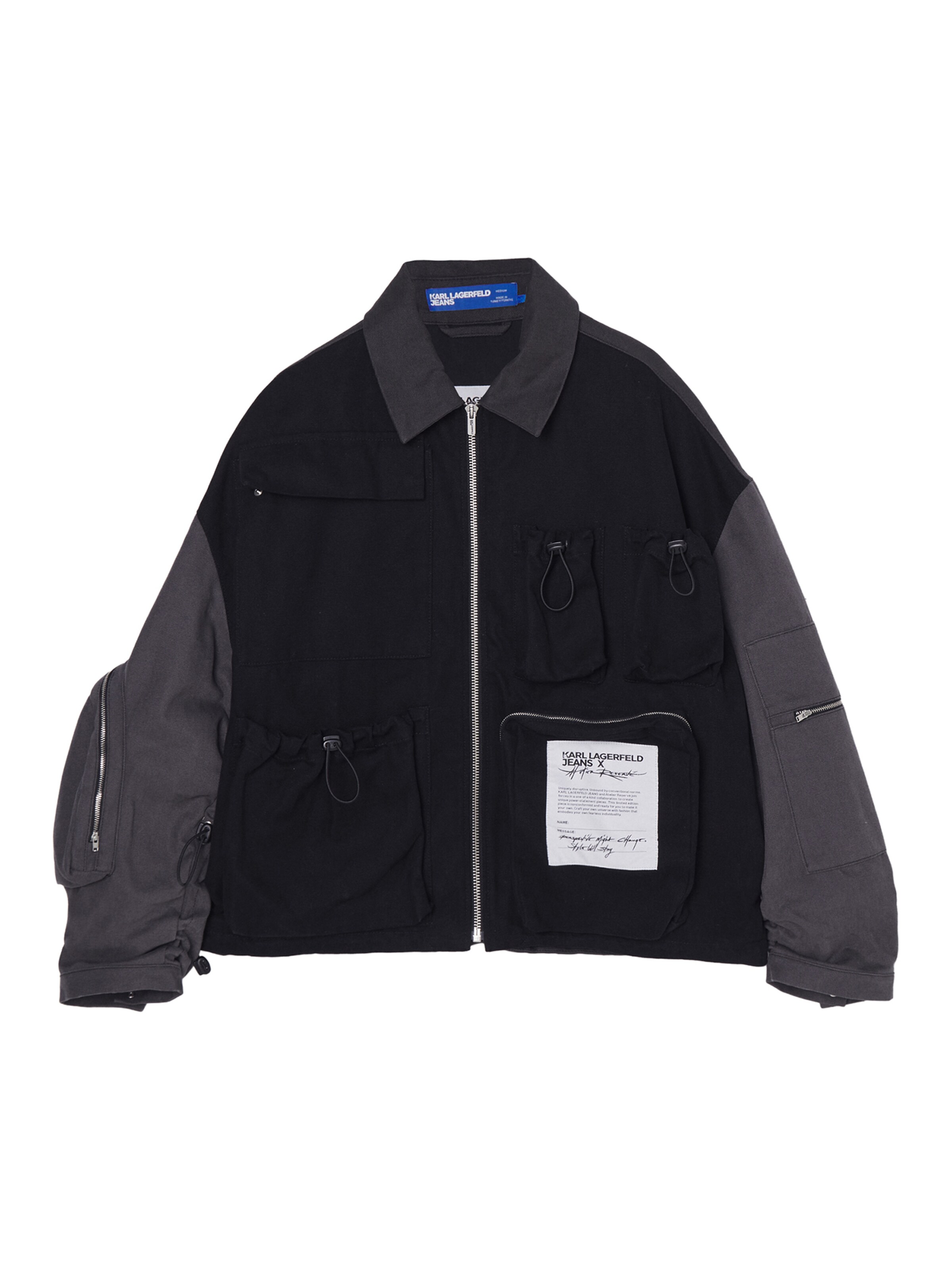 juoda KARL LAGERFELD JEANS Demisezoninė striukė 'ATELIER': priekis