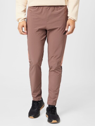 ADIDAS PERFORMANCE Slim fit Workout Pants 'Colorblock 3-Stripes' in Brown: front