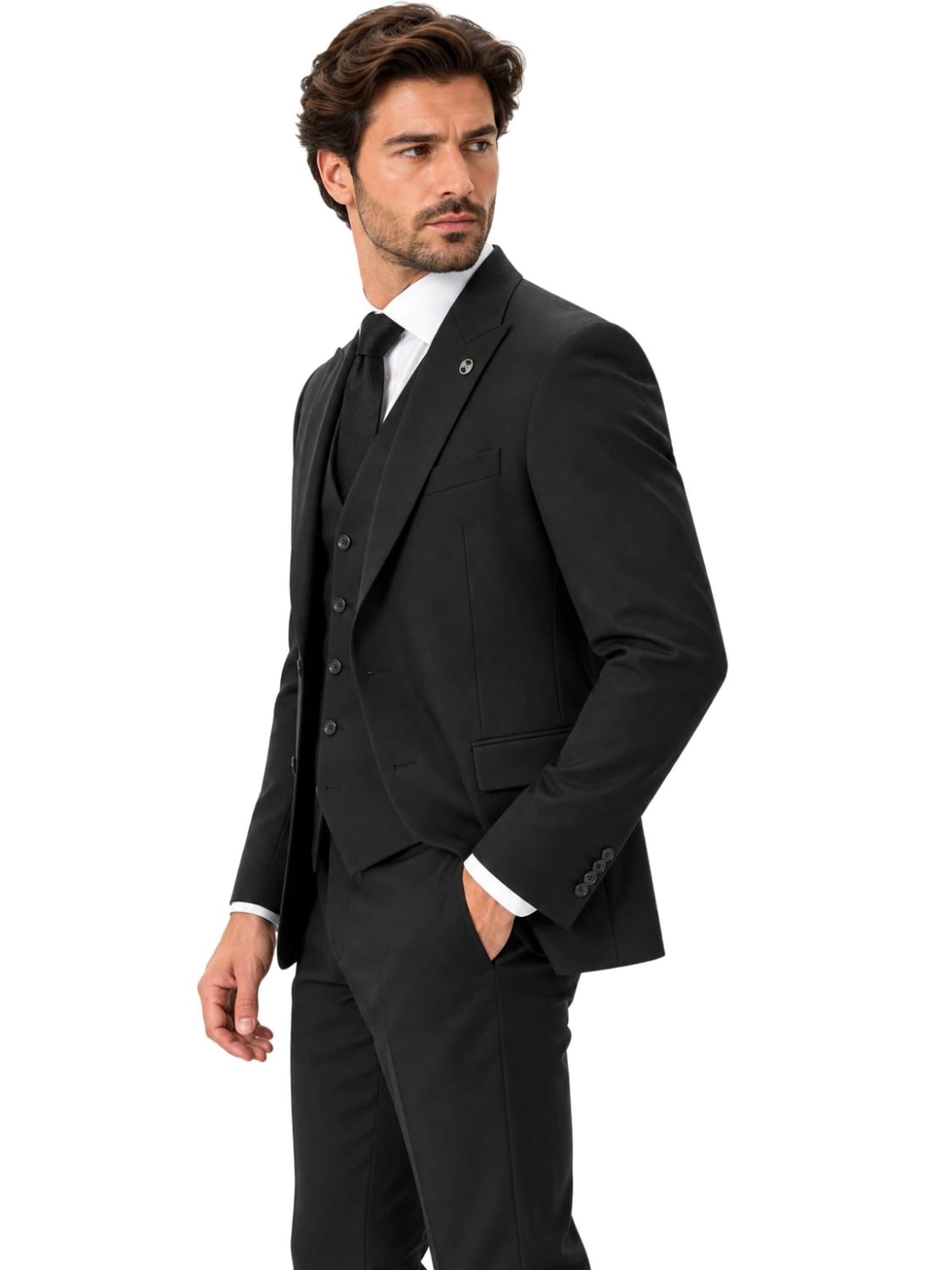 Guild Slim fit Suit 'Slim fit Business Anzug' in Black