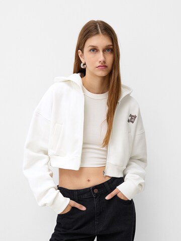 Bershka Zip-Up Hoodie in White: front