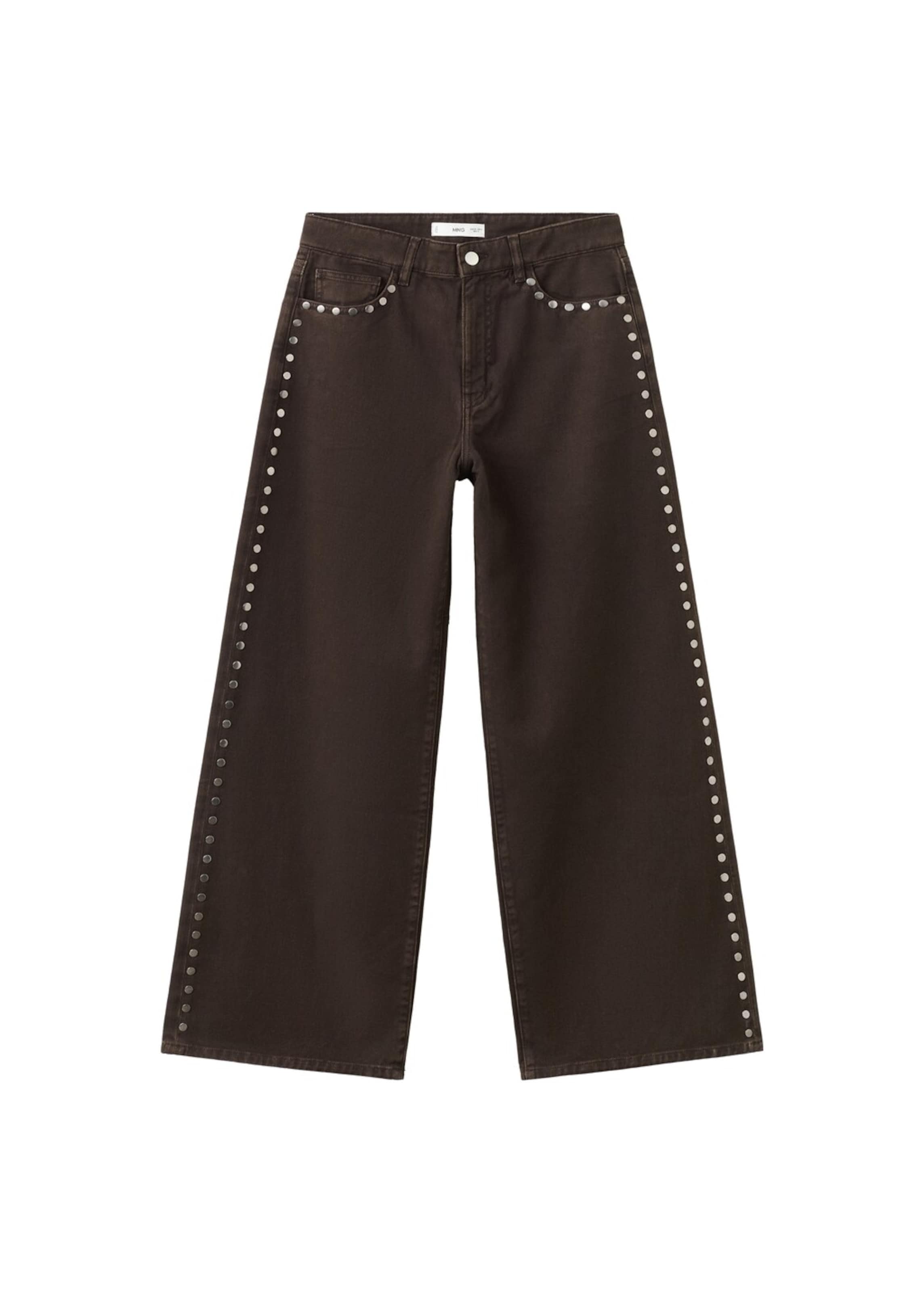 MANGO Wide leg Jeans 'Studs' in Brown: front
