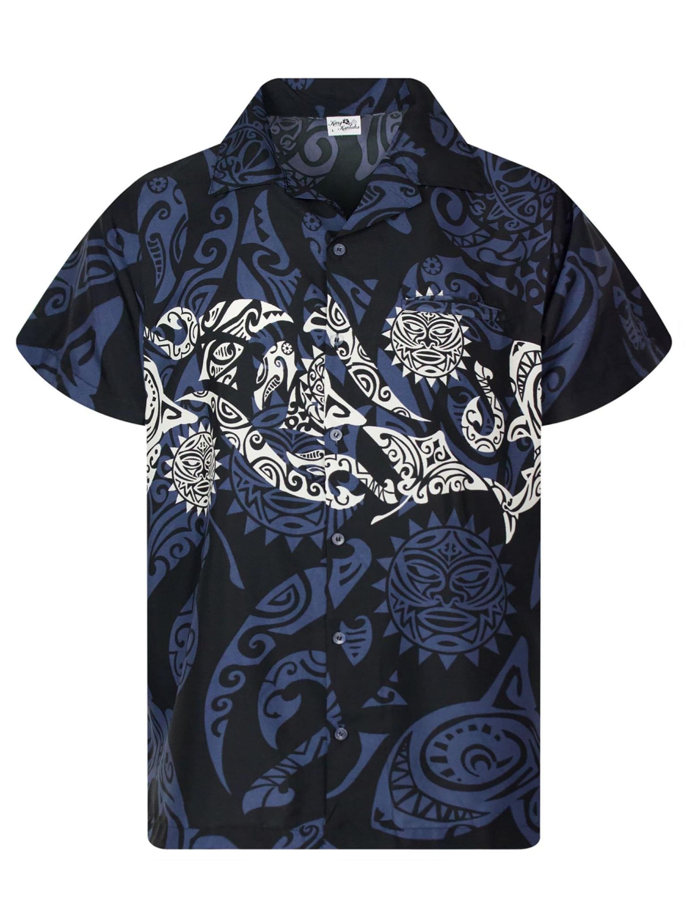 King Kameha Shirt 'Maori Chest' in Zwart: voorkant