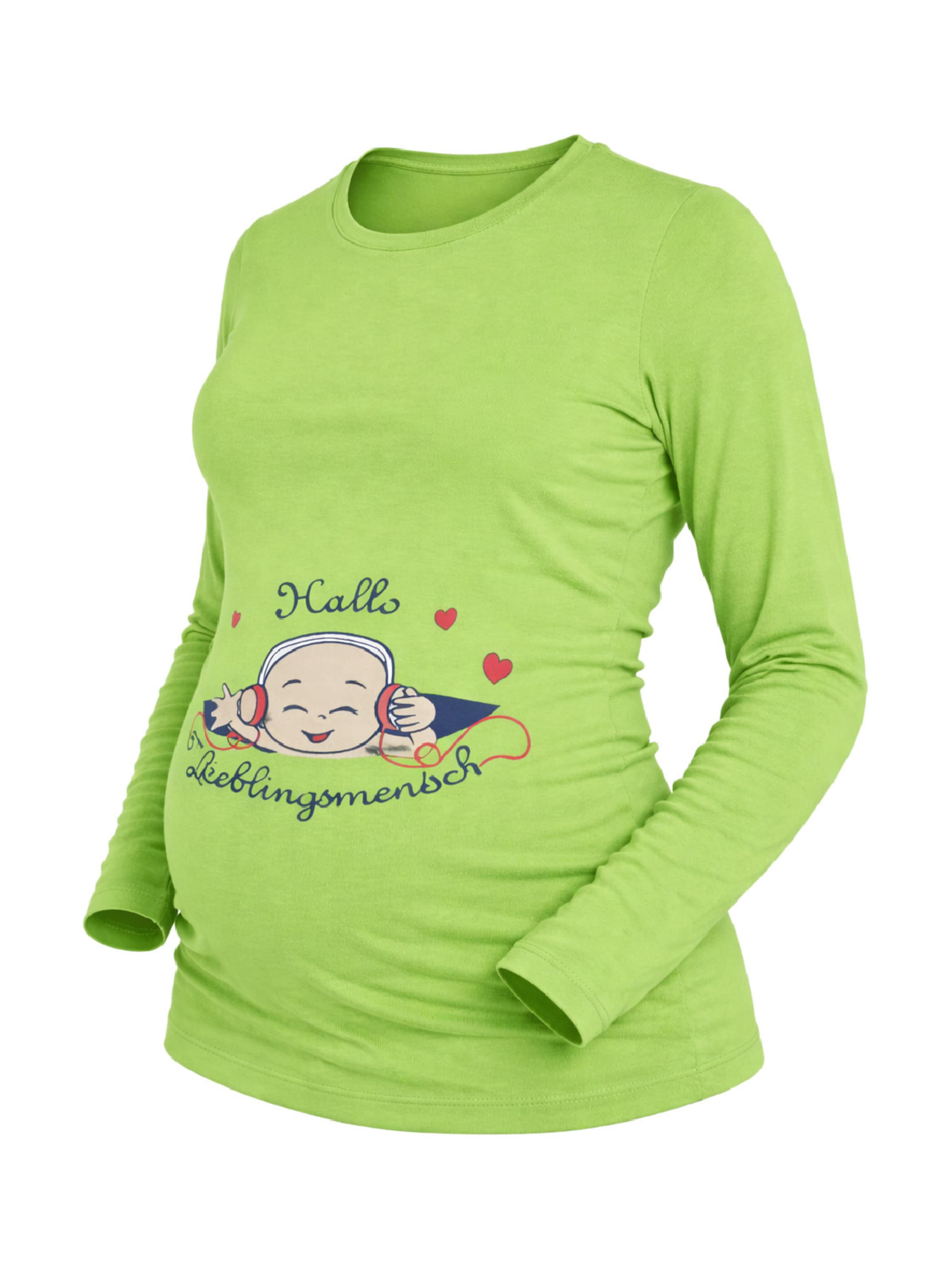 M.M.C. Shirt 'Hallo Lieblingsmensch Umstandslangarmshirt' in Green: front