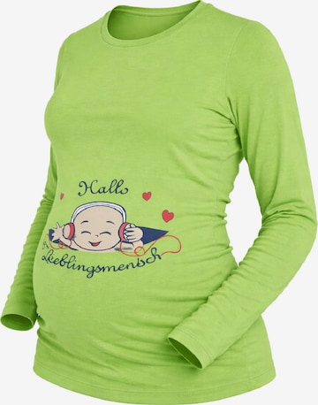 M.M.C. Shirt 'Hallo Lieblingsmensch Umstandslangarmshirt' in Green: front