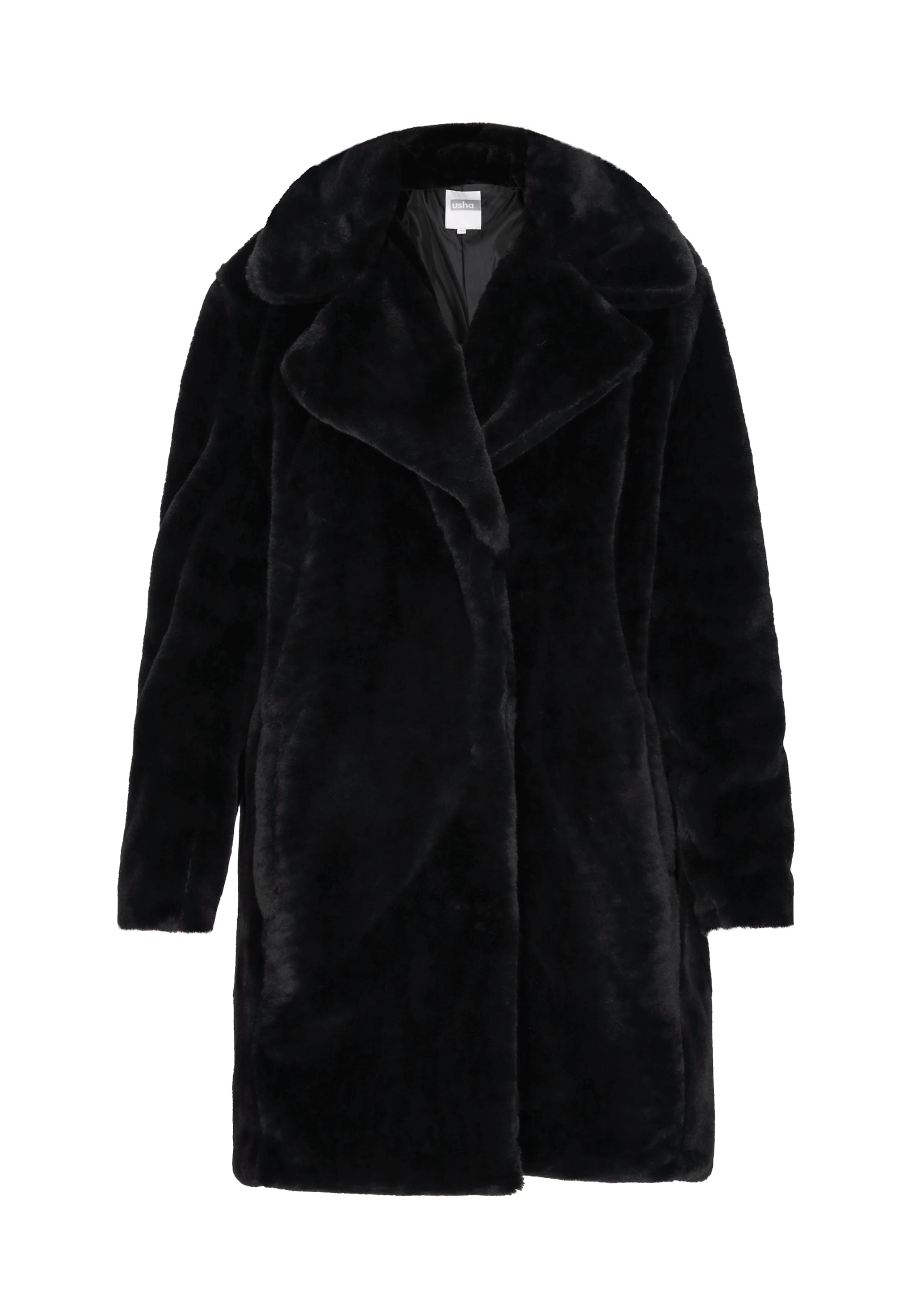 melns Usha Ziemas mētelis: no priekšpuses