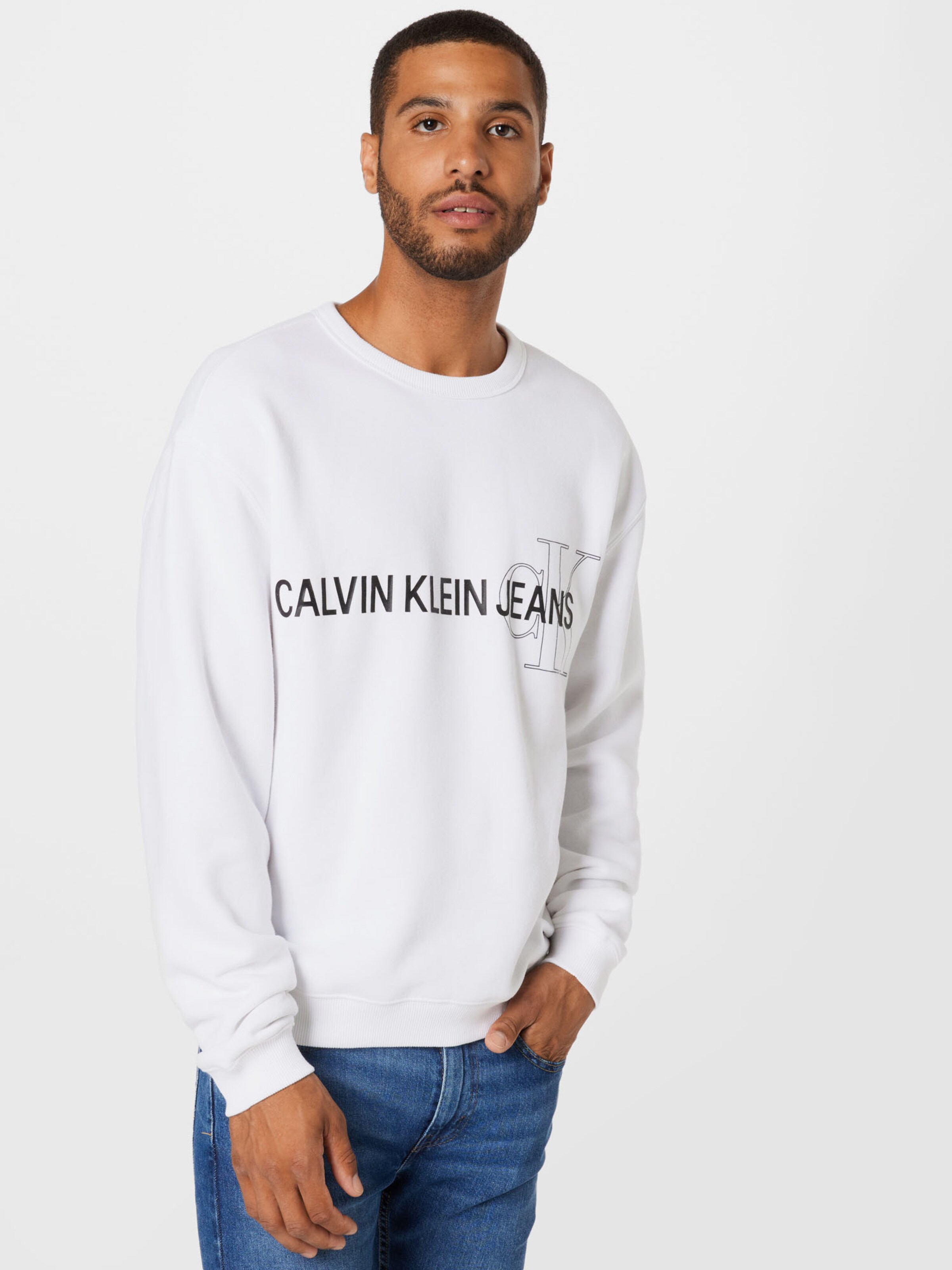 S8T0p Uomo Calvin Klein Jeans Felpa in Bianco 