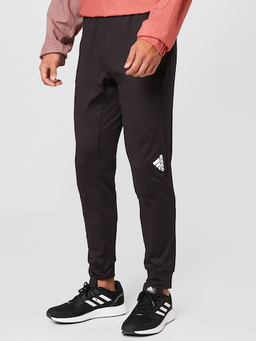 ADIDAS SPORTSWEAR Дънки Tapered Leg Спортен панталон 'D4T Workout Warm' в черно: отпред