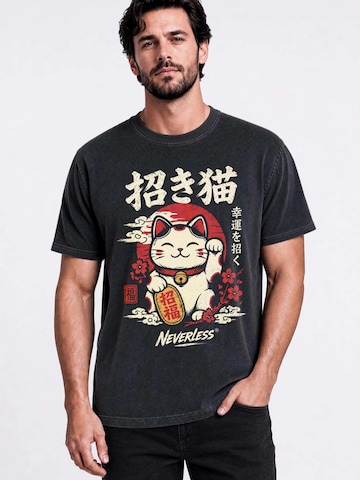 Neverless Shirt 'Lucky Cat' in Grey