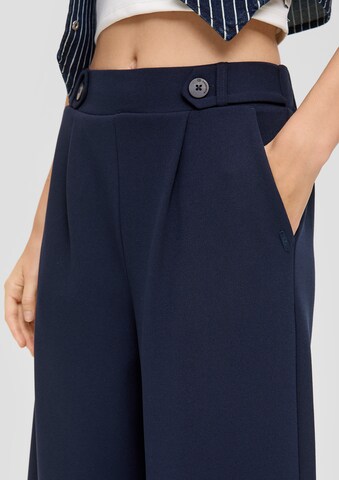 QS Wide leg Pleat-Front Pants in Blue