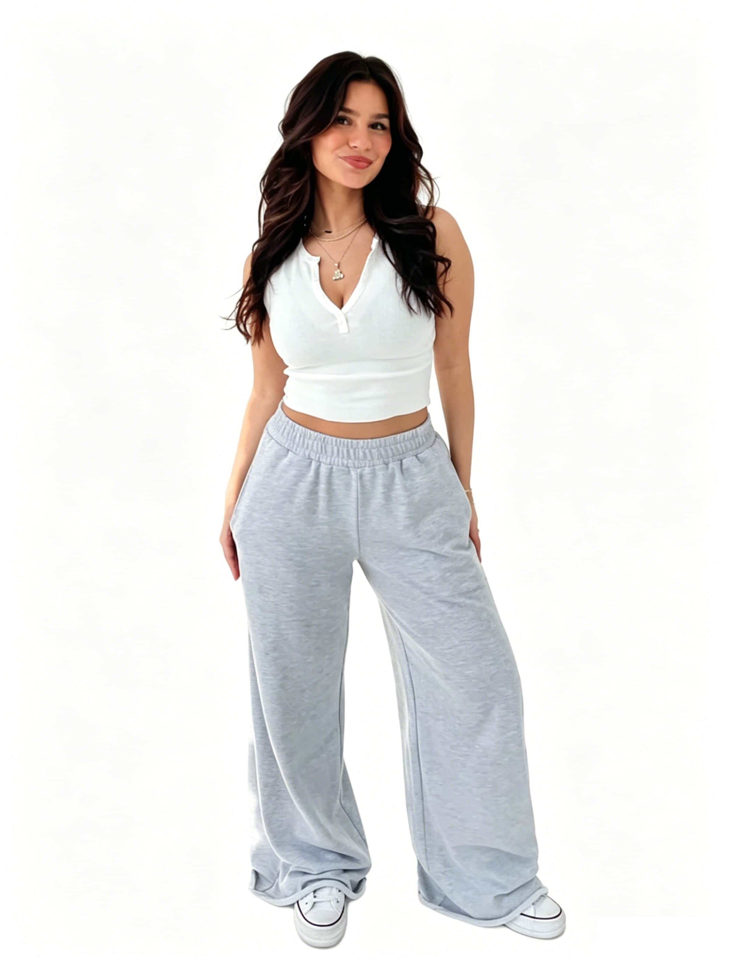 KoJooin Normalny krój Jeansy 'Damen Oversize Wide Leg Sweathose Eingrifftaschen Elastischer Taillenbund Lässige Freizeithose' w kolorze szary: przód