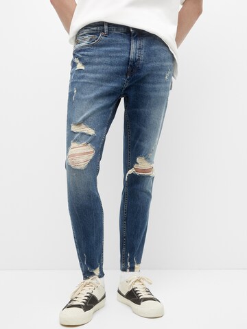 Tapered Jeans de la Pull&Bear pe albastru: față