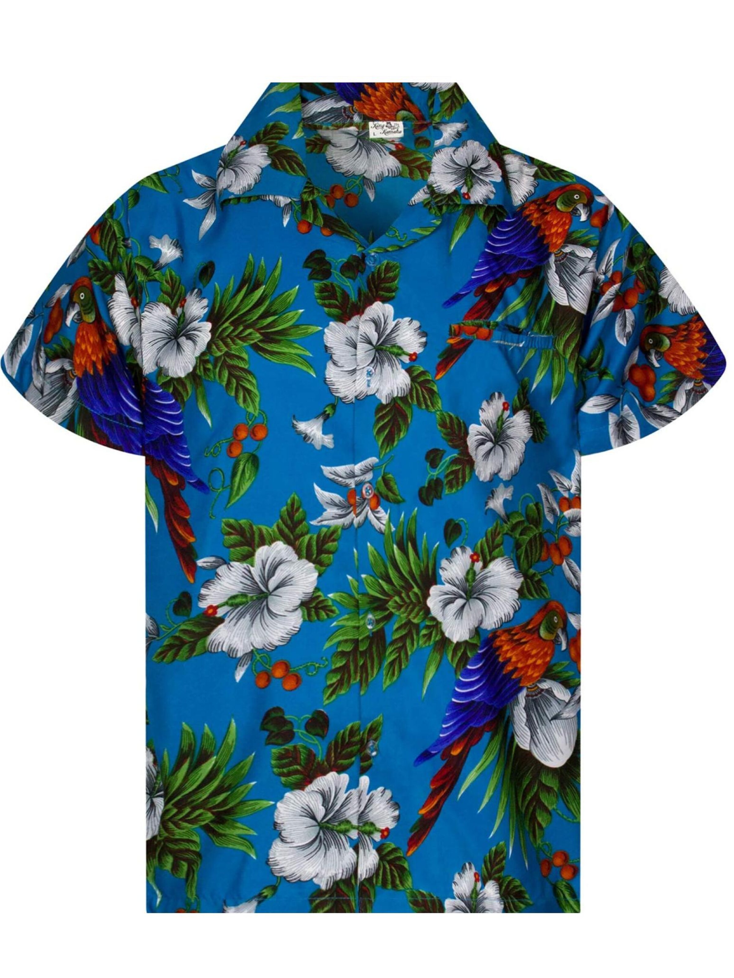 King Kameha Button Up Shirt 'Cherryparrot' in Blue: front