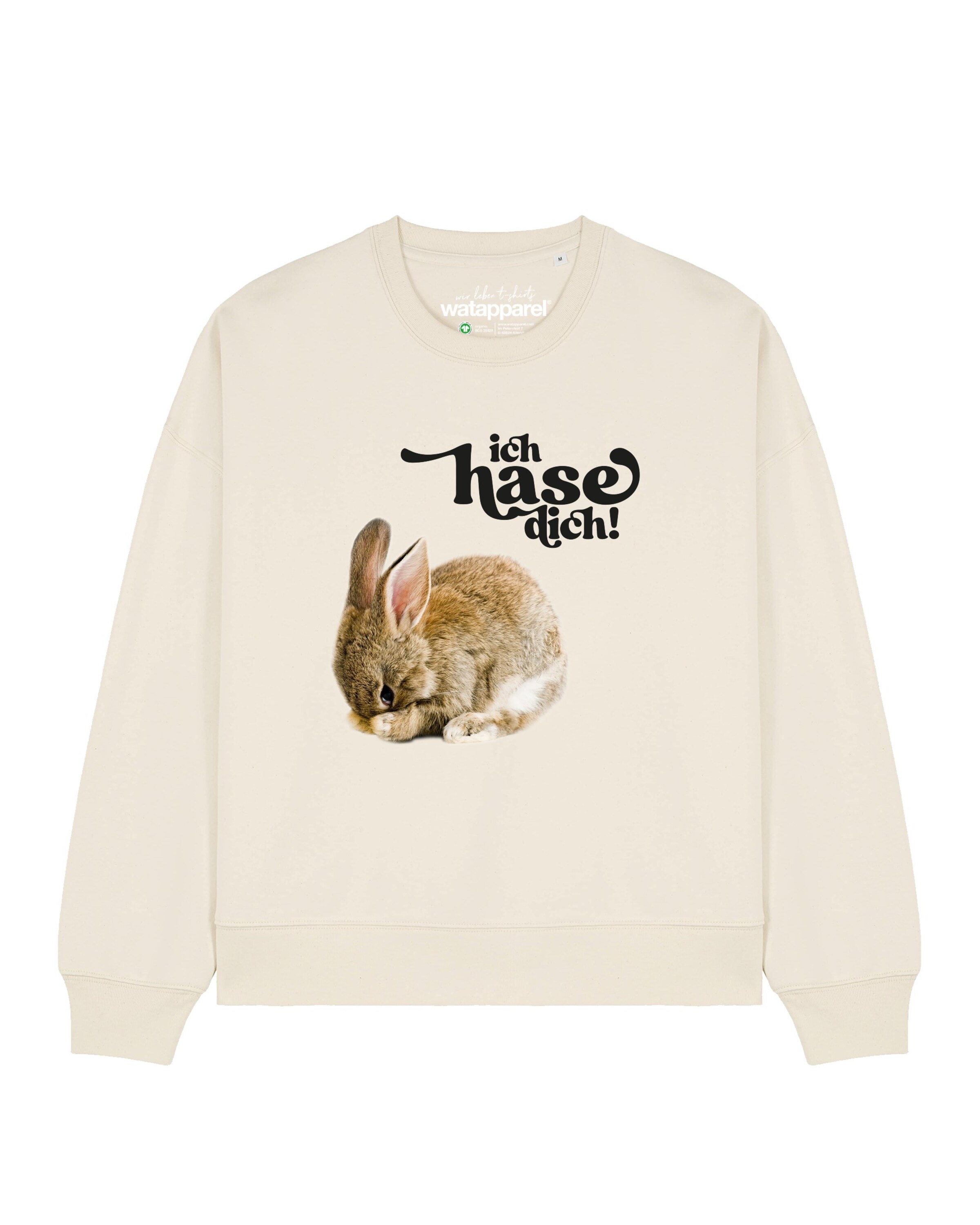 Sweat-shirt 'Ich hase dich! ' Watapparel en beige : devant
