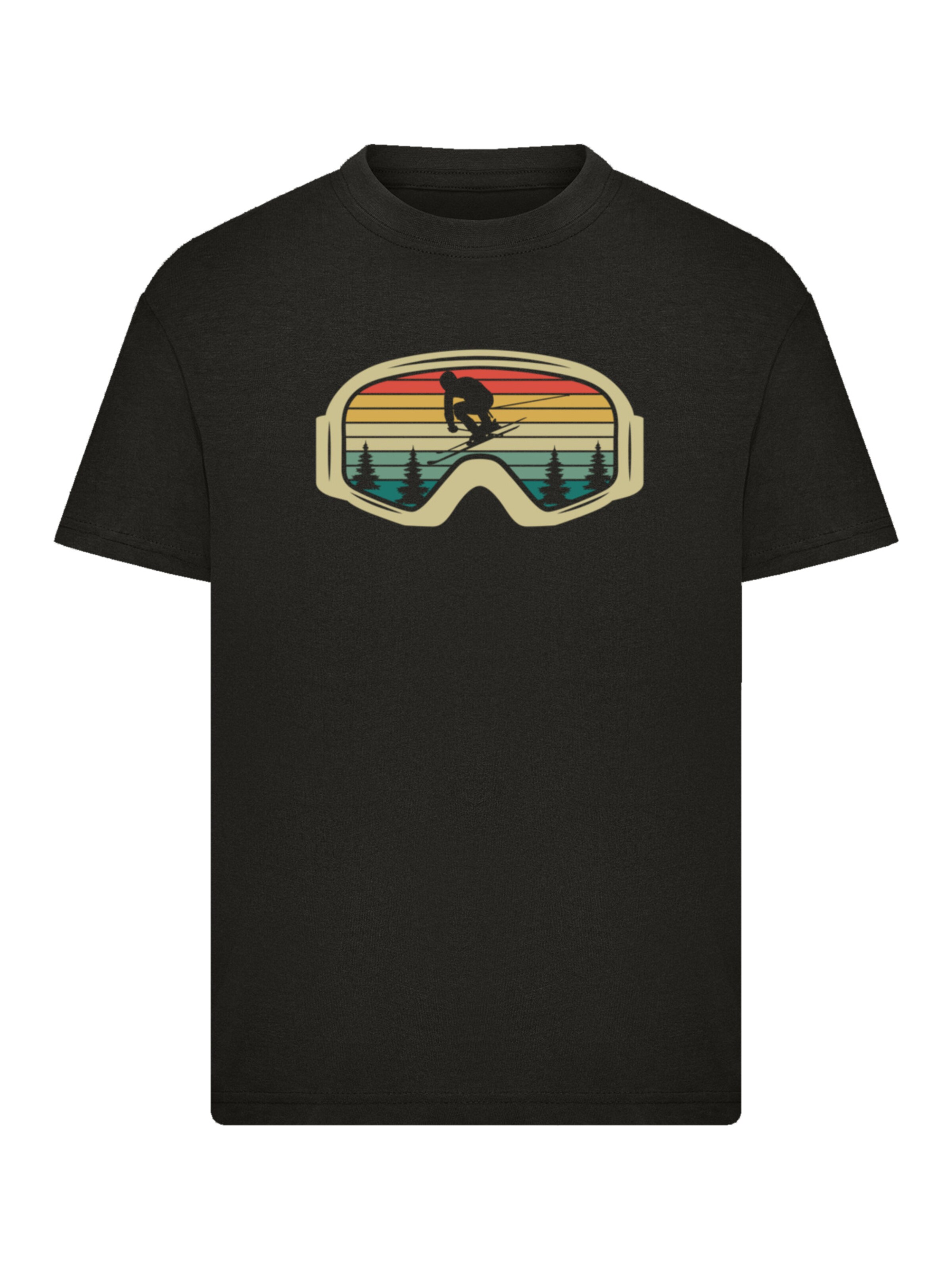 F4NT4STIC T-Shirt 'Retro Skibrille Wintersport' in Schwarz: Vorderseite