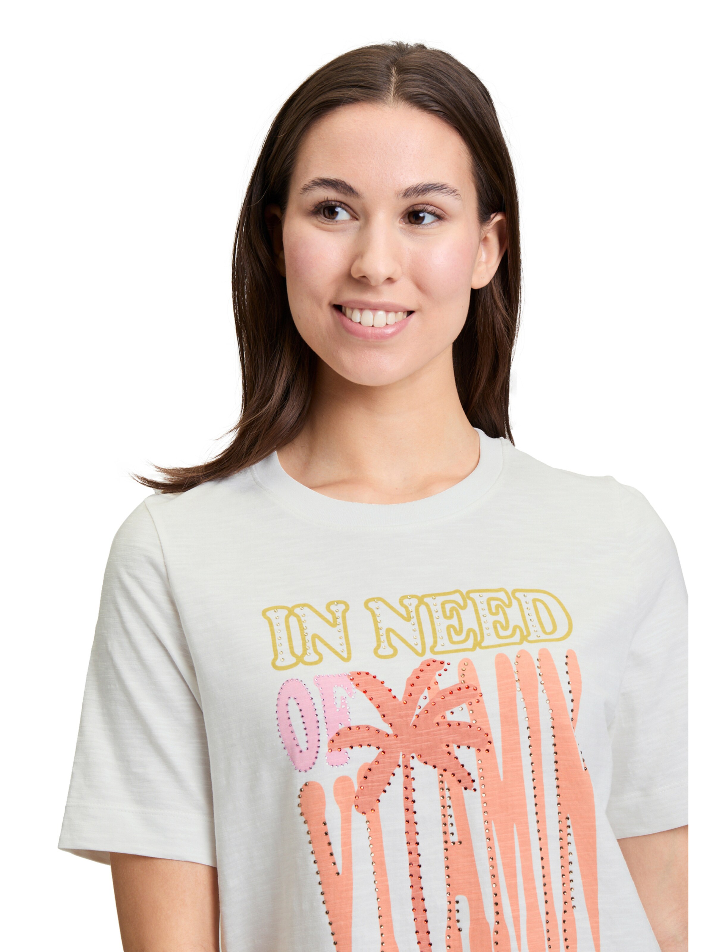 Cartoon Printshirt mit Rundhalsausschnitt in Weiß