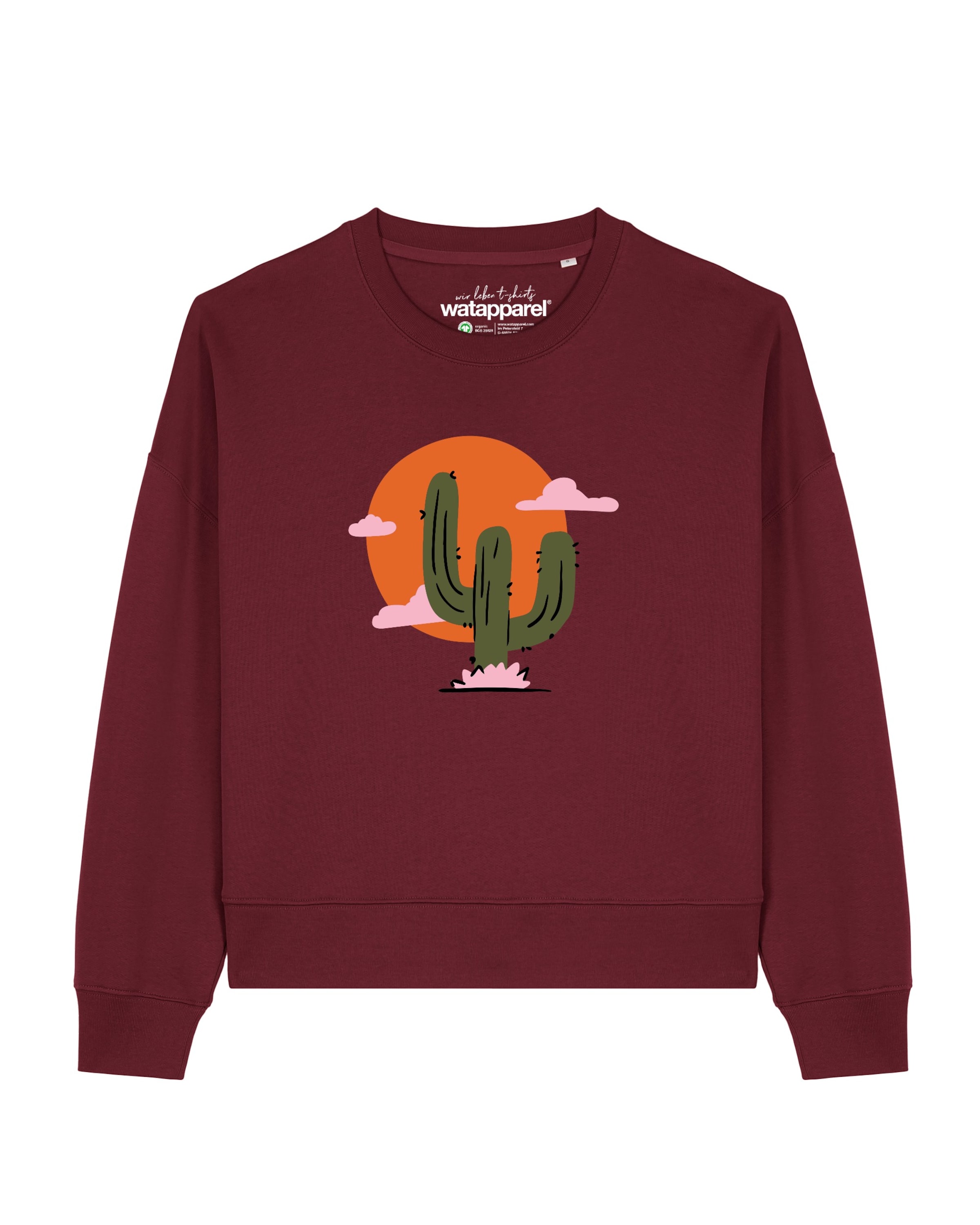 Watapparel Sweatshirt 'Kaktus im Sonnenuntergang' in Red: front