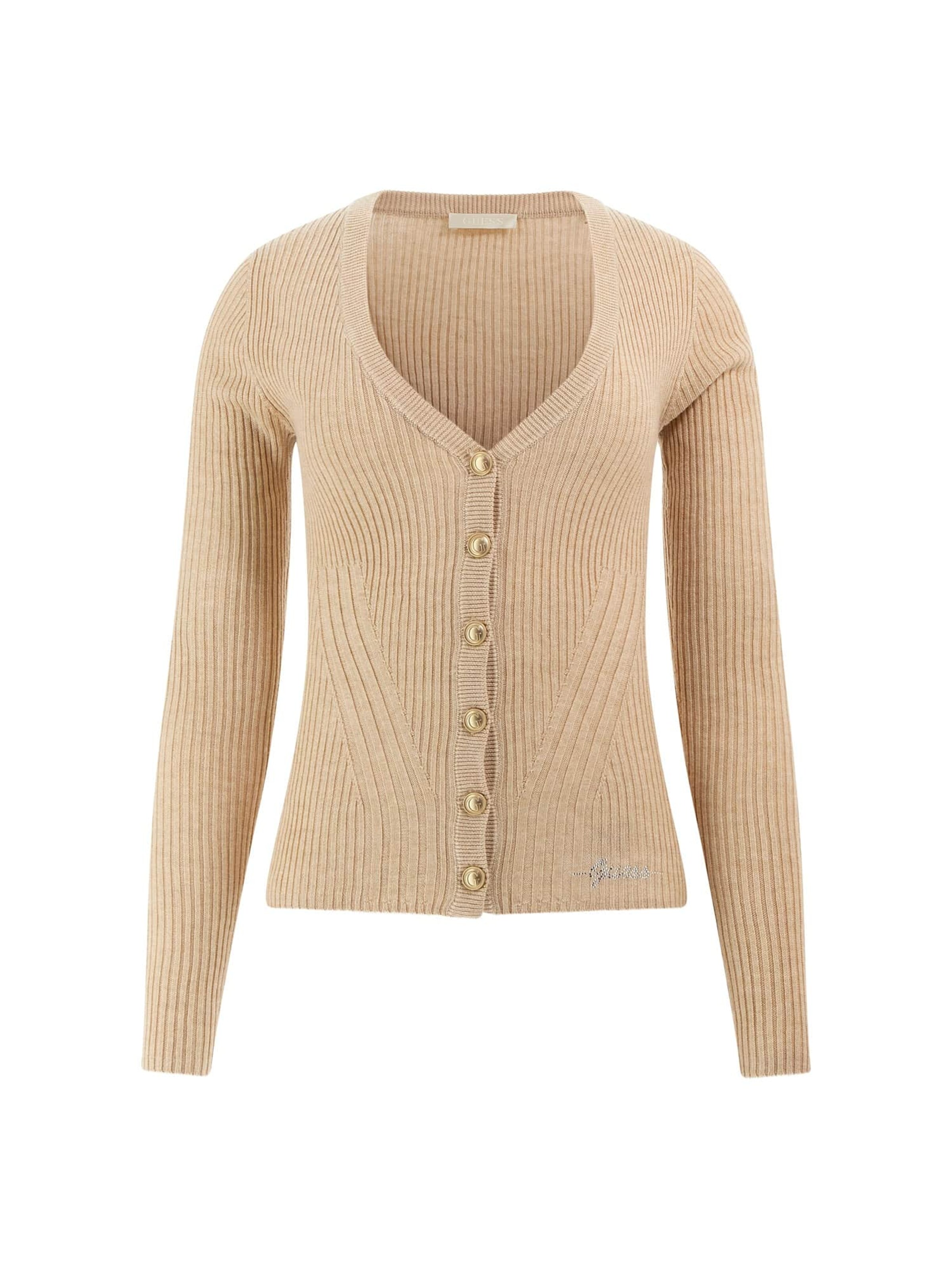 GUESS Knit Cardigan in Beige: front