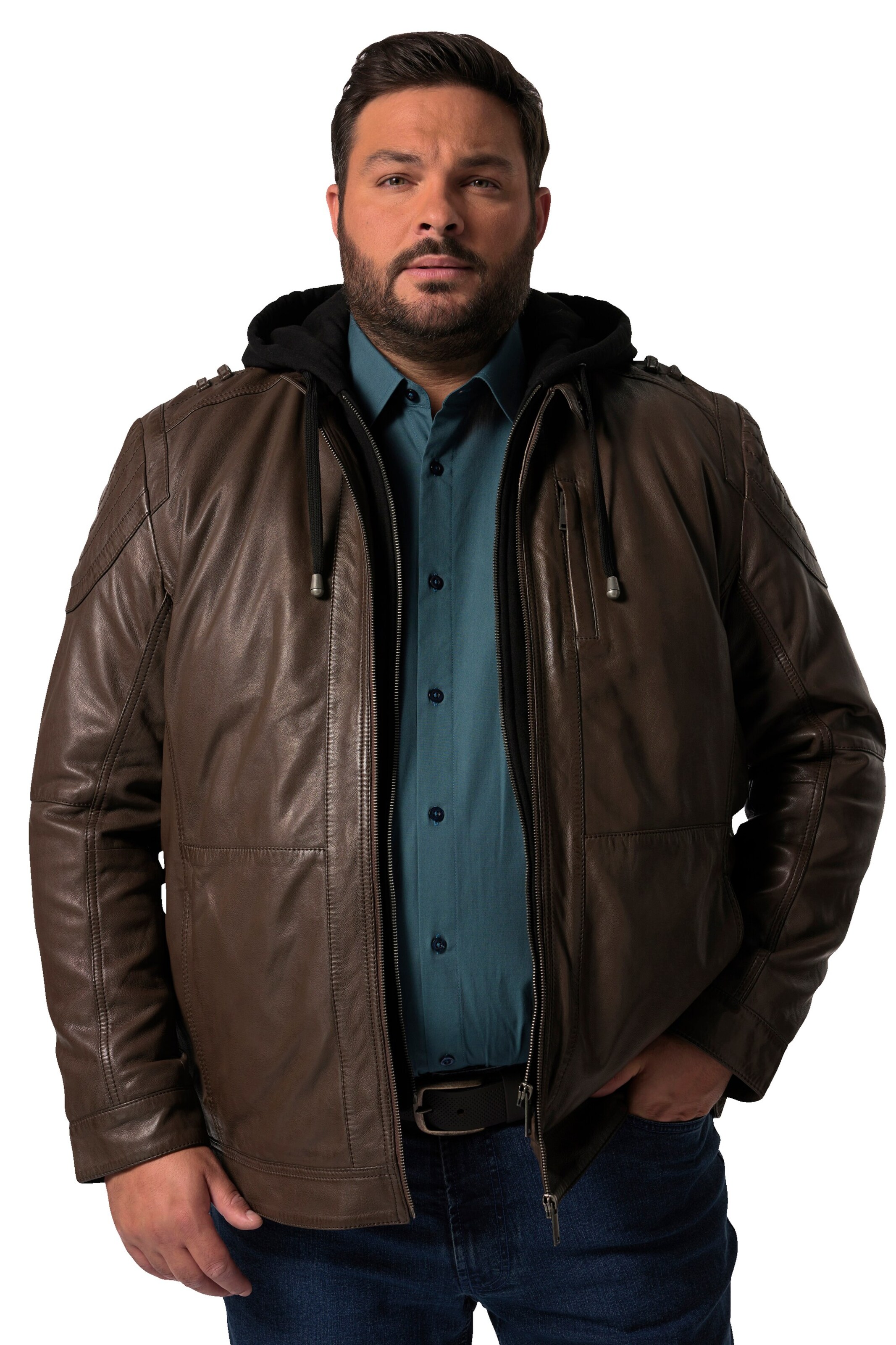 Men Plus Tussenjas in Bruin: voorkant