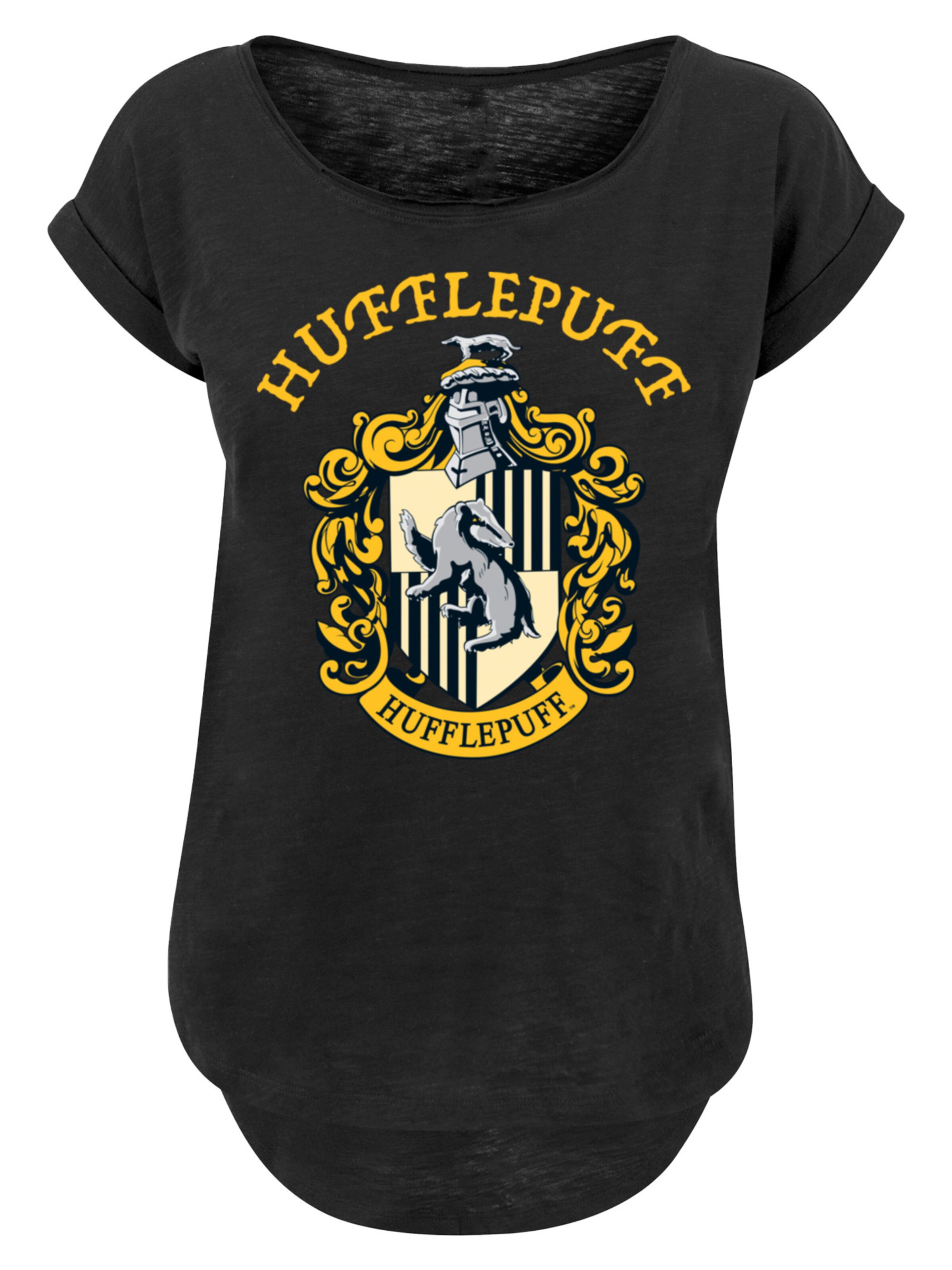 F4NT4STIC Shirt 'Harry Potter Hufflepuff Crest' in Zwart: voorkant