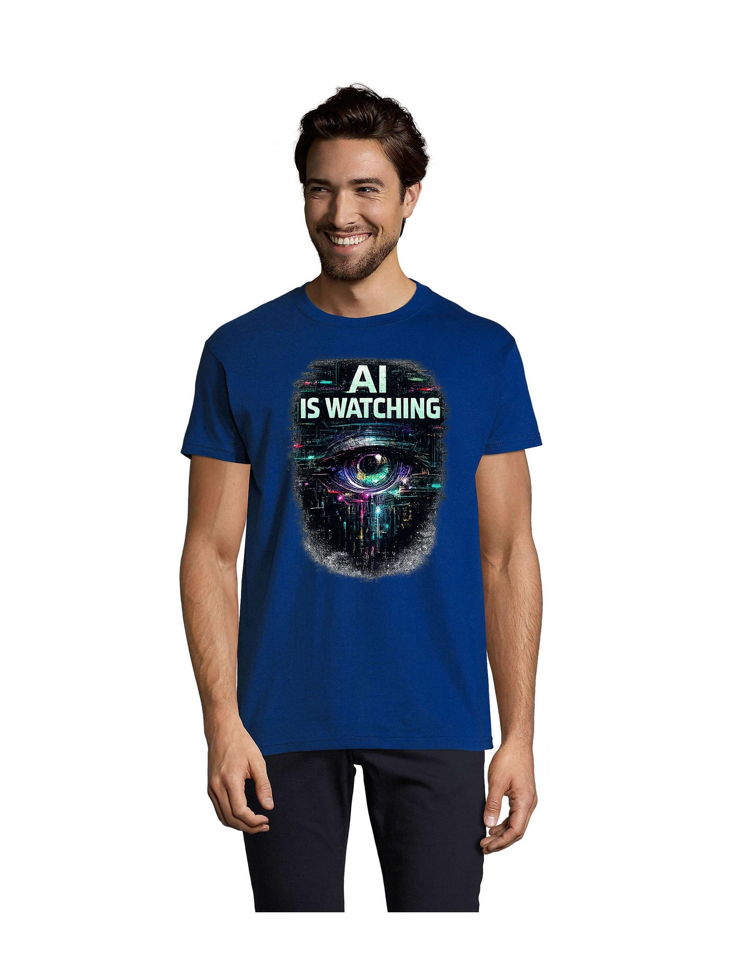 Blondie & Brownie Shirt 'AI is Watching'‌‌‌‌‌‌‌ in 5XL in royalblau, Produktansicht