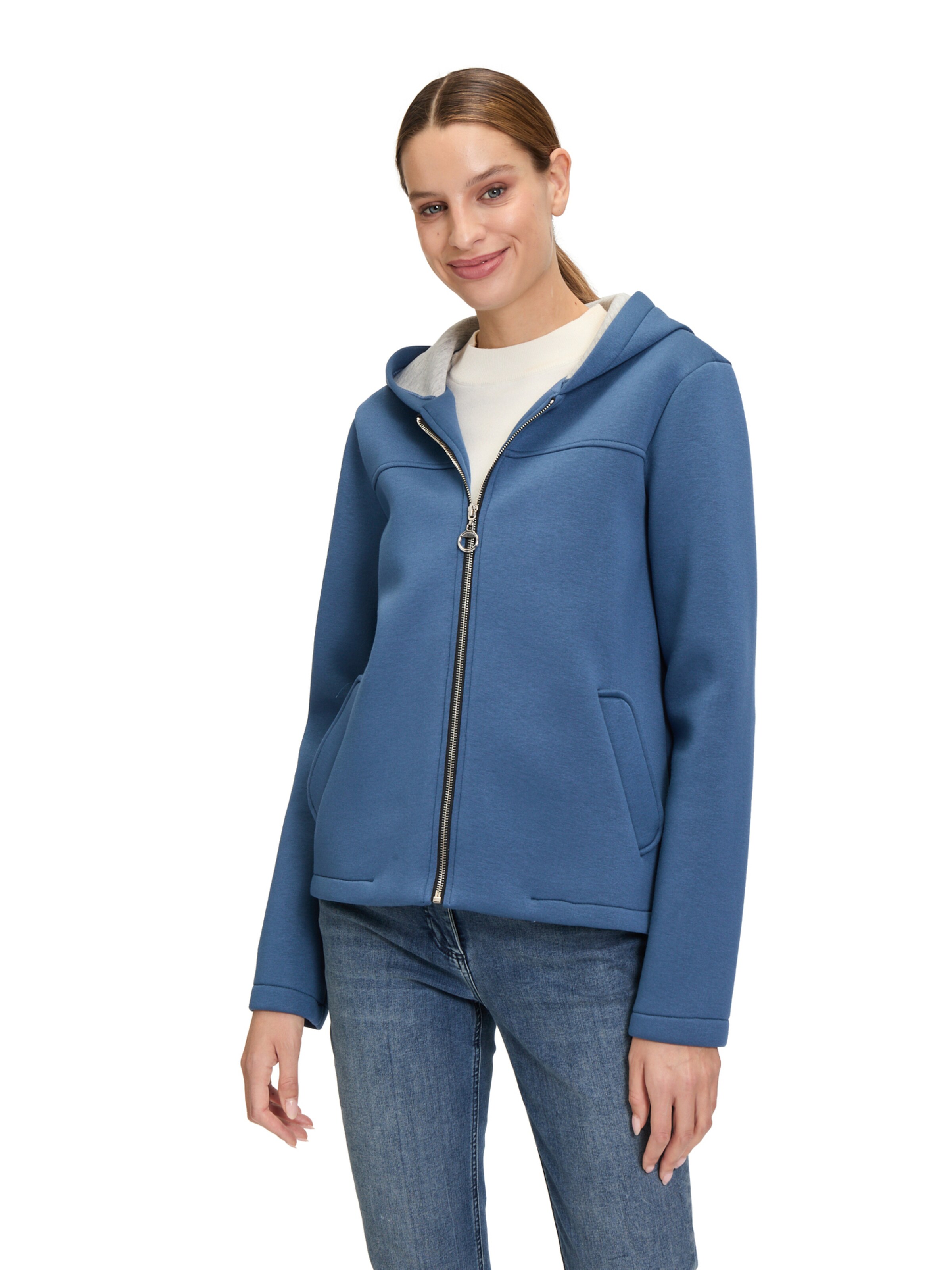 Amber & June Sweatvest in Blauw: voorkant