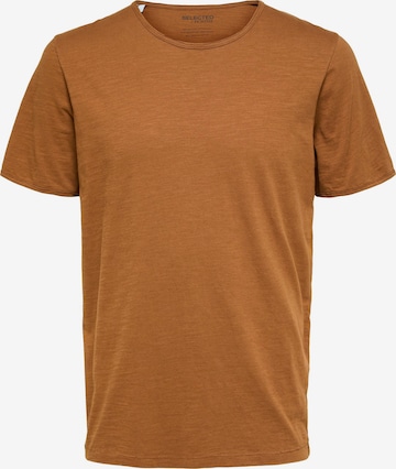 T-Shirt 'Morgan' SELECTED HOMME en marron : devant