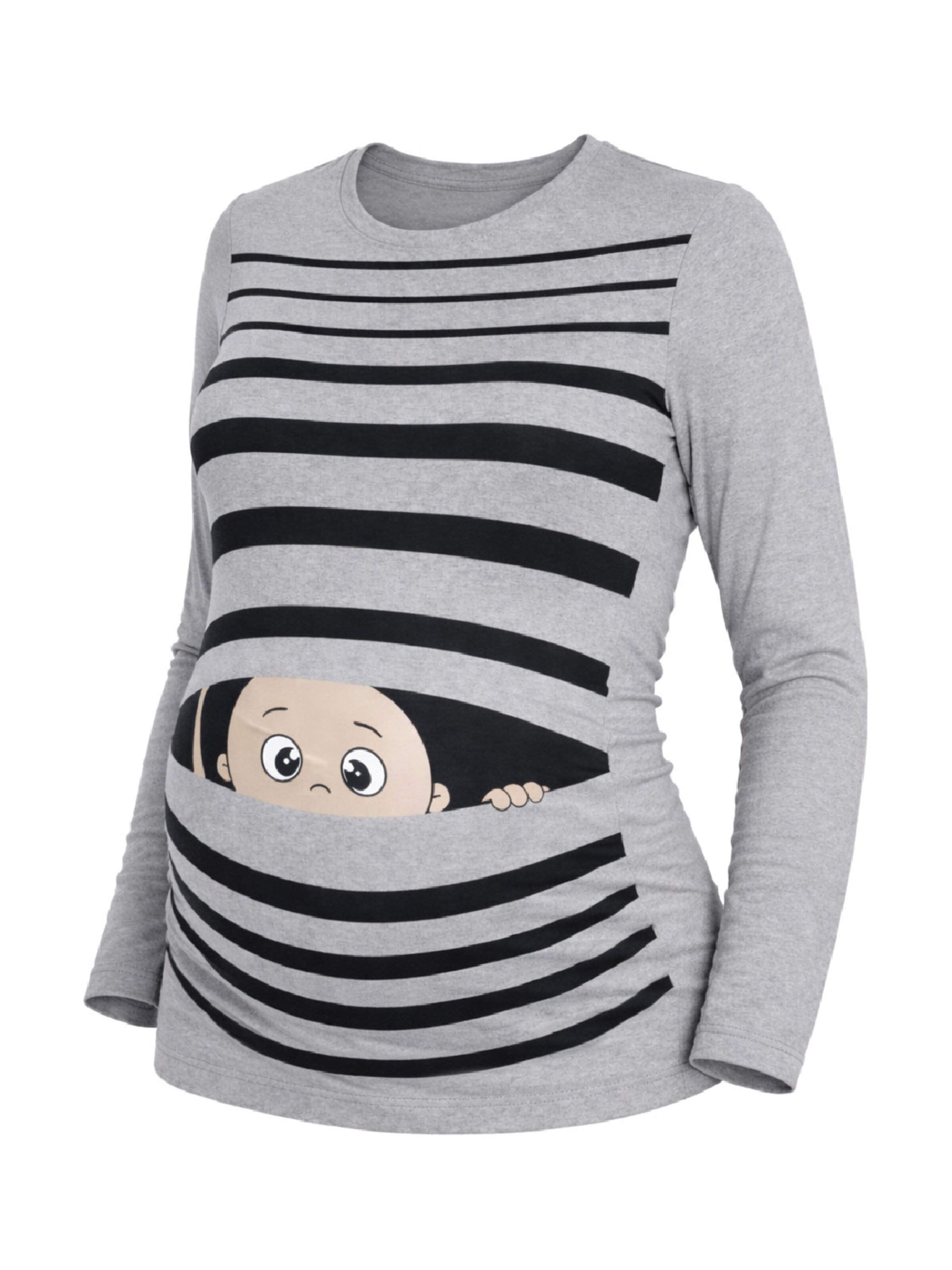 M.M.C. Shirt 'Guck Guck Umstandslangarmshirt' in Grey: front