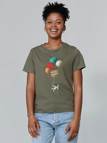 Maglietta 'Balloon Spaceman' di Watapparel in verde: frontale