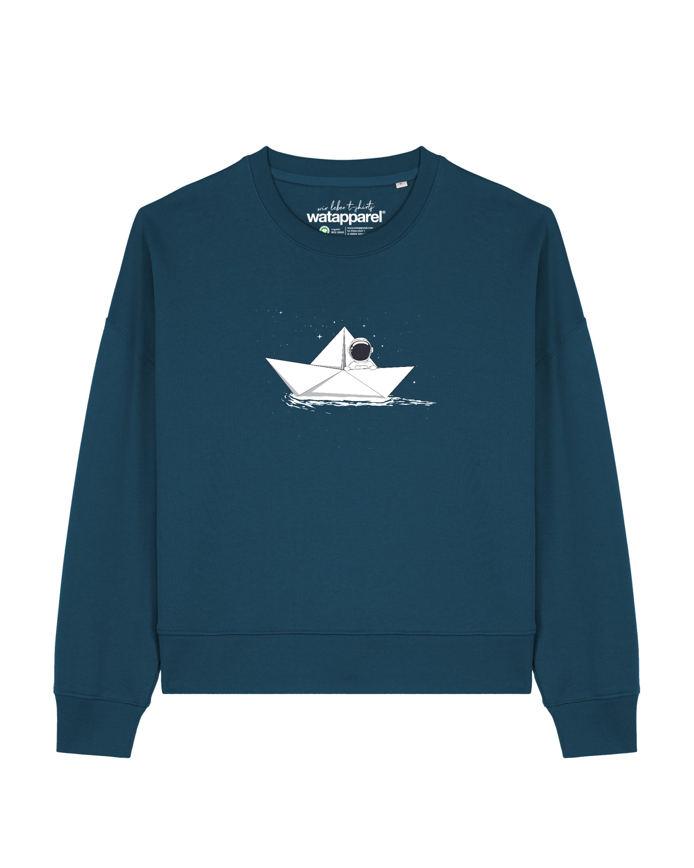 Watapparel Sweatshirt 'Astronaut In Paper Boat' in Grün: Vorderseite