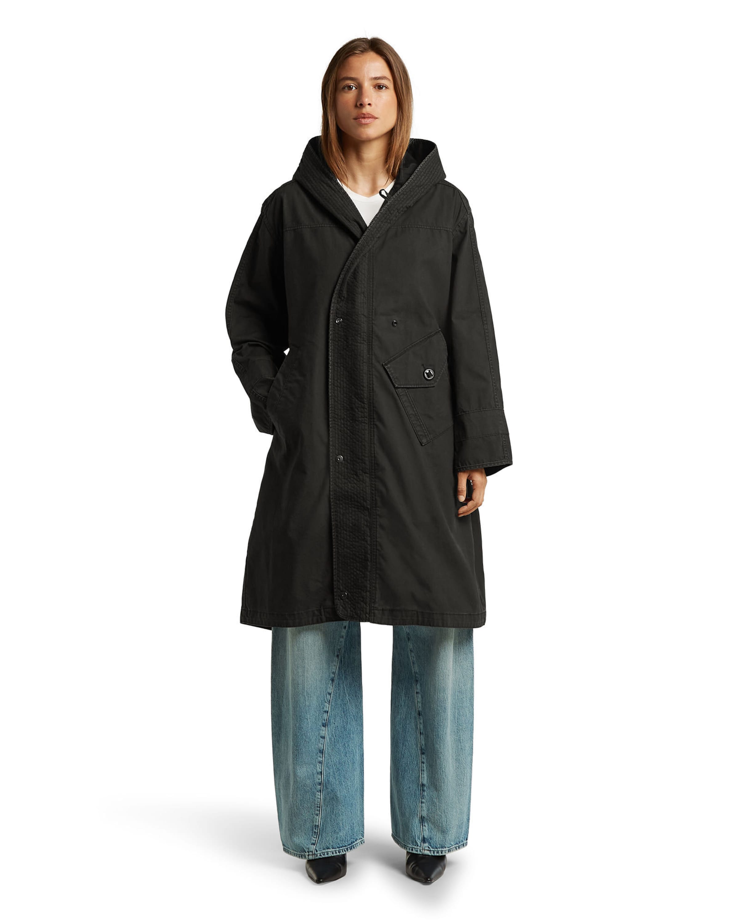 G-STAR Tussenparka 'Fishtail Parka' in Zwart: voorkant
