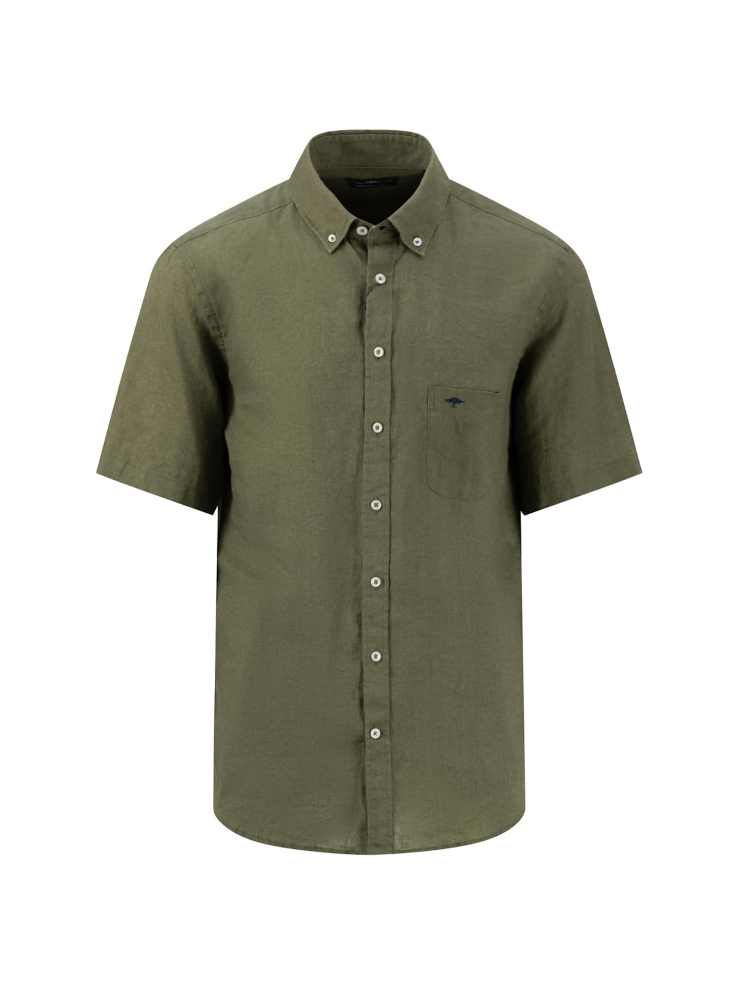 Fynch Hatton Regular Fit Hemd 'Summer Linen, B.D., 1/2 dusty olive'‌‌ in Grün: Vorderseite
