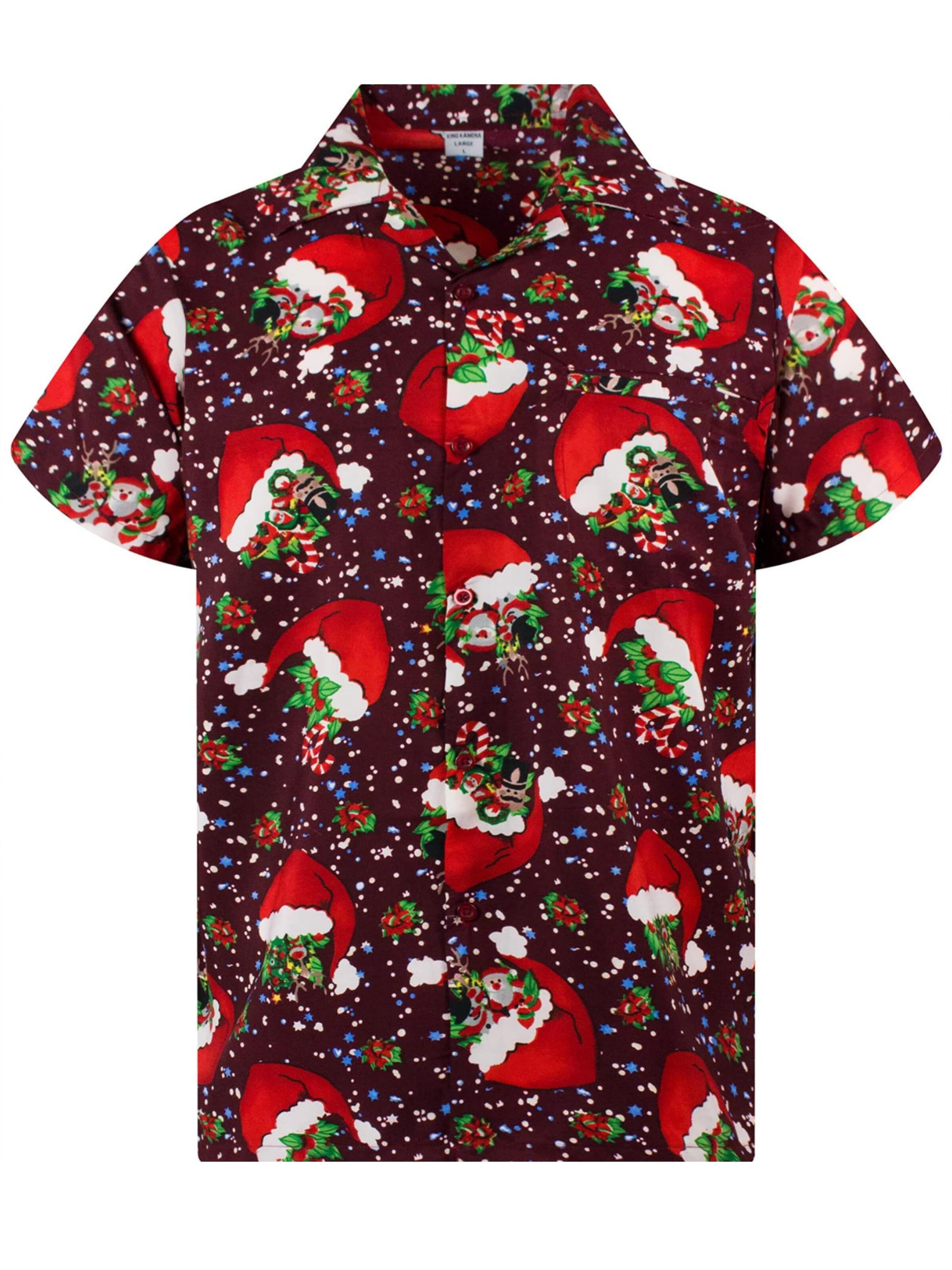 Camicia 'Christmas Flying Hats' di King Kameha in rosso: frontale